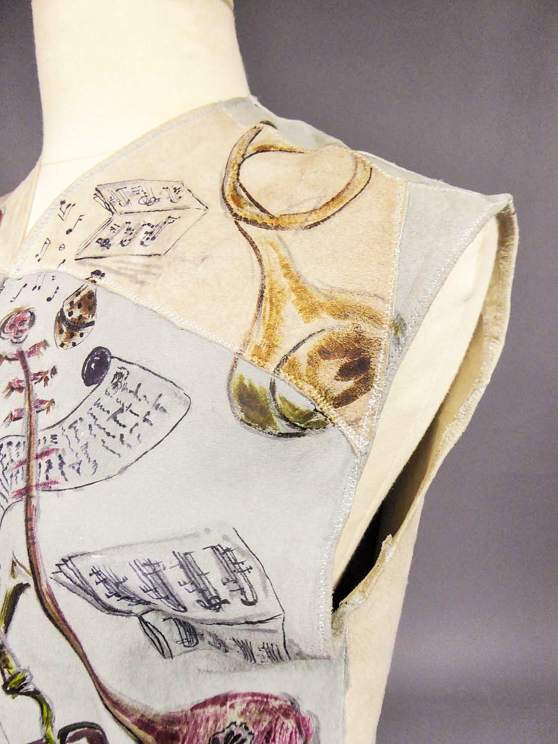 Gilet Bolero in pelle scamosciata forse dipinto da René Gruau - Francese Circa 1940-1950 in vendita 10