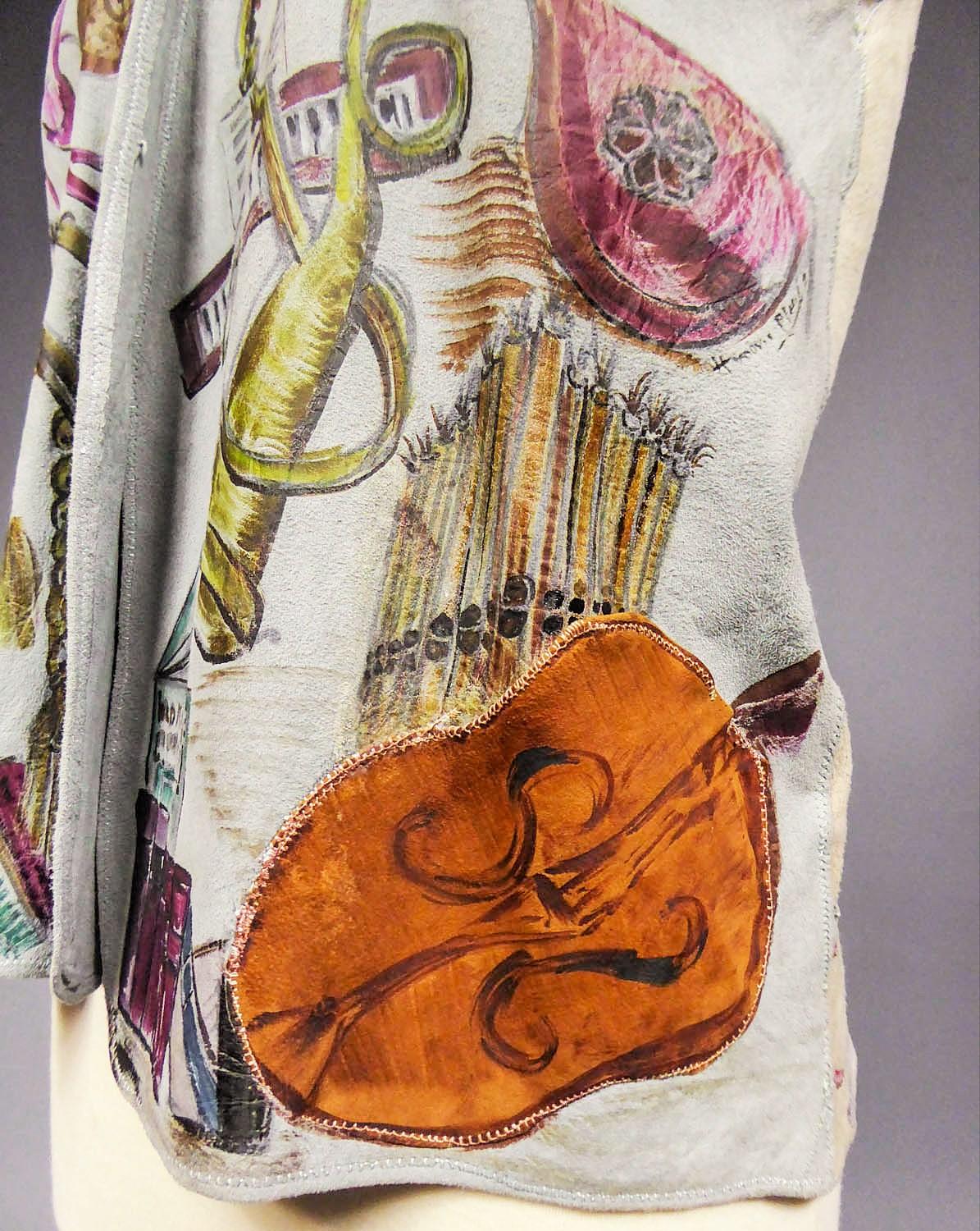 Gilet Bolero in pelle scamosciata forse dipinto da René Gruau - Francese Circa 1940-1950 in vendita 11