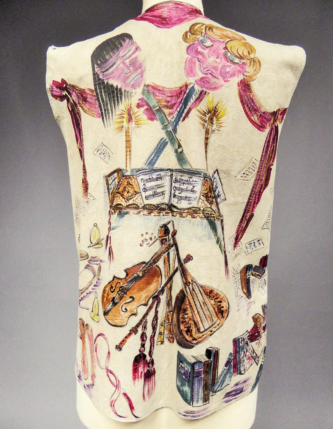 Beige Gilet Bolero in pelle scamosciata forse dipinto da René Gruau - Francese Circa 1940-1950 in vendita