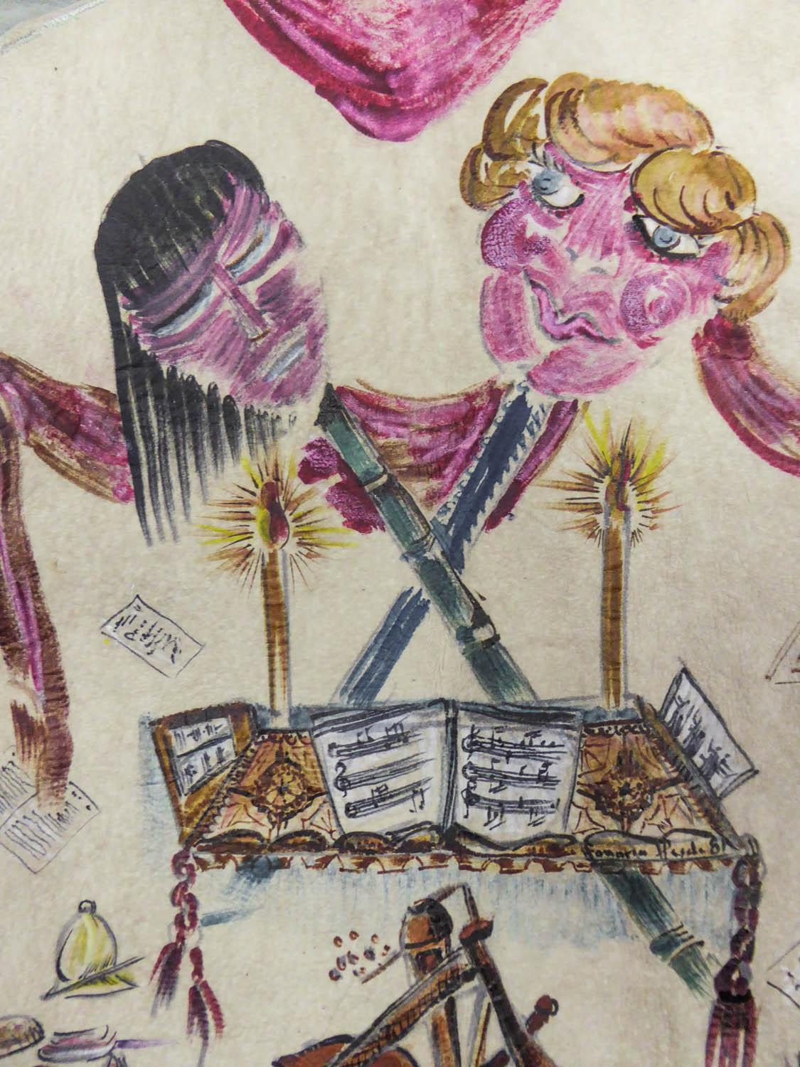 da uomo o donna Gilet Bolero in pelle scamosciata forse dipinto da René Gruau - Francese Circa 1940-1950 in vendita