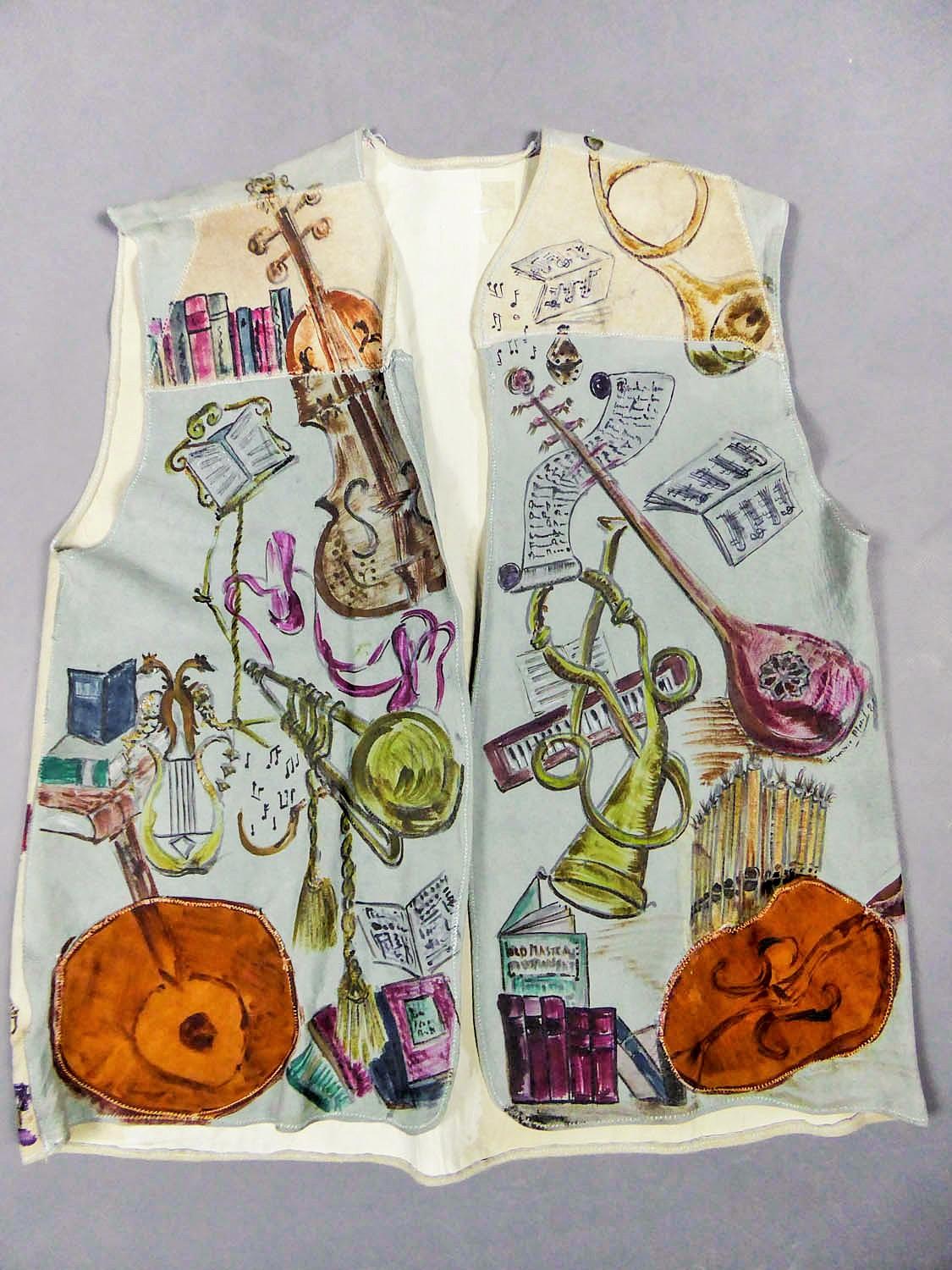 Gilet Bolero in pelle scamosciata forse dipinto da René Gruau - Francese Circa 1940-1950 in vendita 2