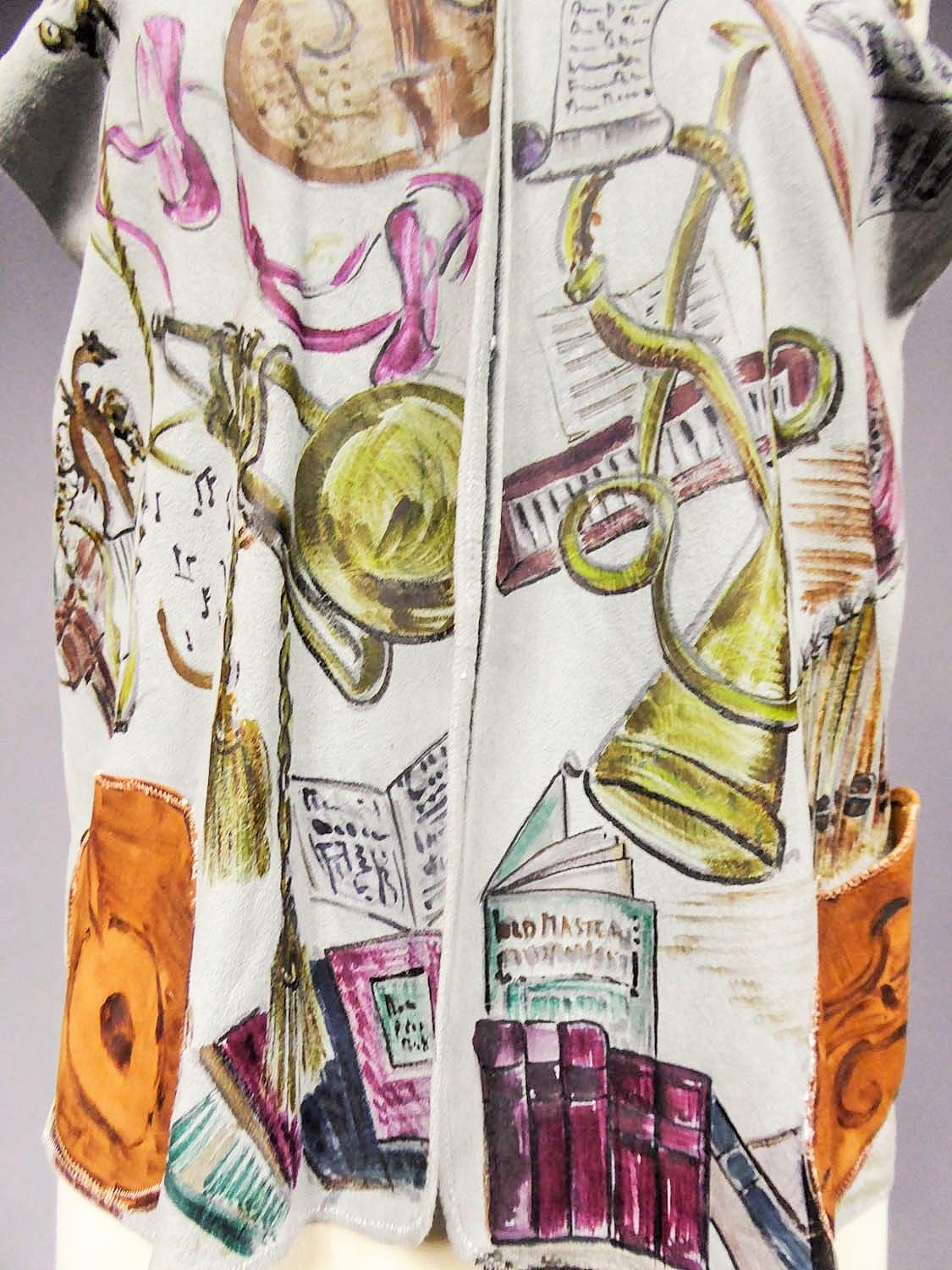 Gilet Bolero in pelle scamosciata forse dipinto da René Gruau - Francese Circa 1940-1950 in vendita 4