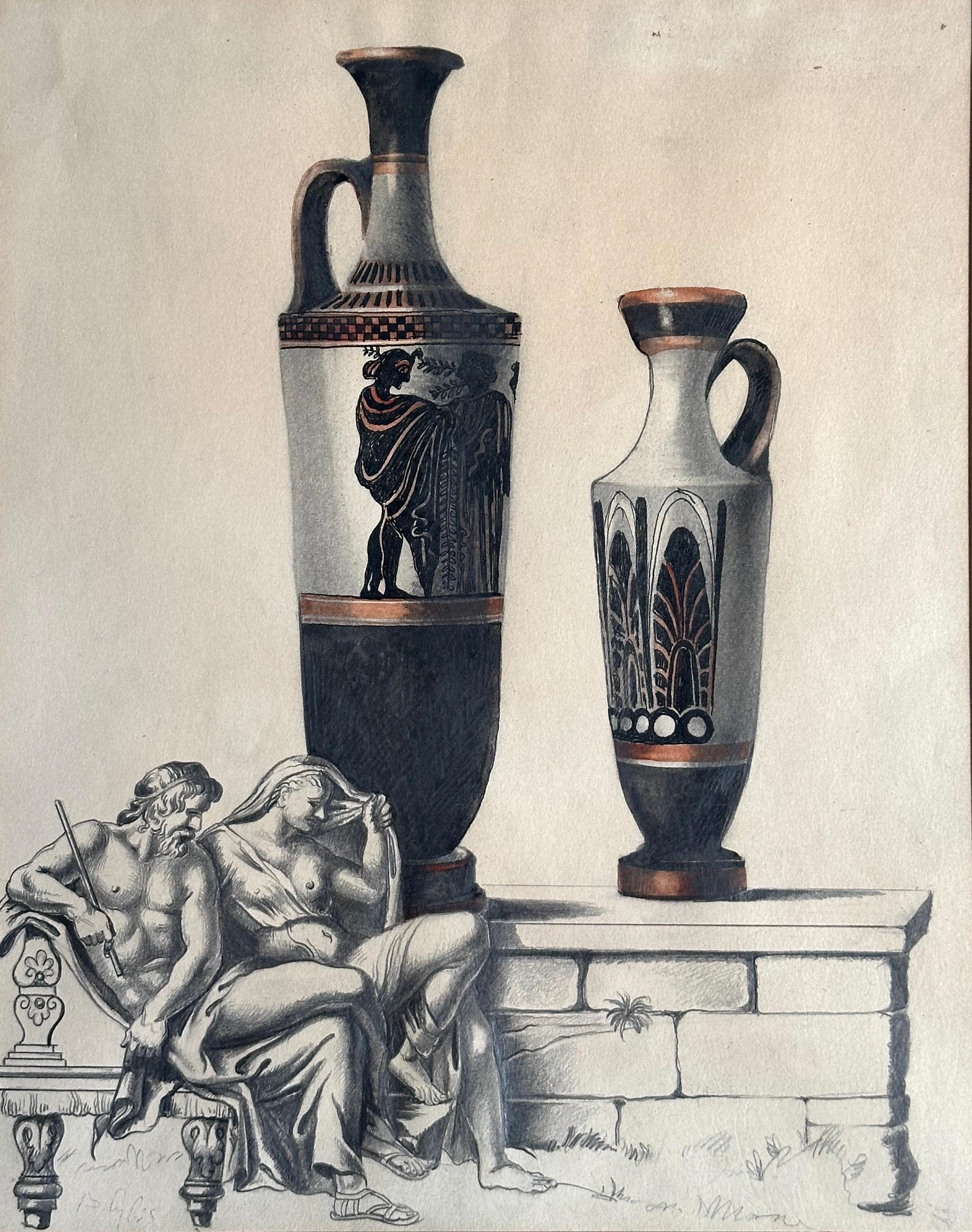Surrealist Landscape with Figures and Grecian Urns