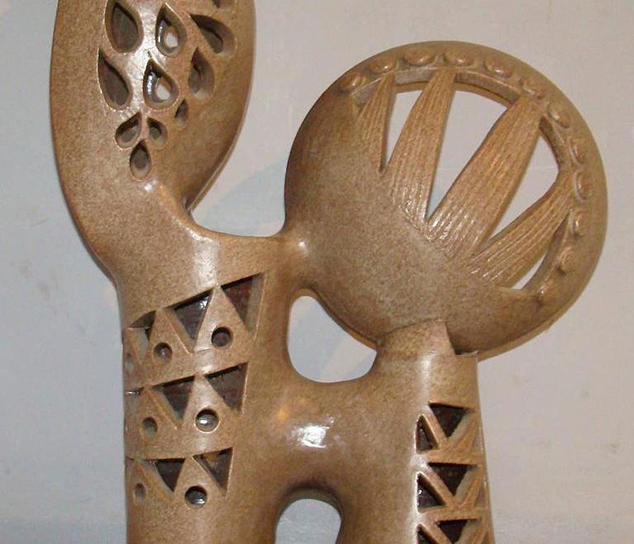 Mid-Century Modern Boleslaw Danikowski High Enameled Ceramic Sculpture, France, 1950 For Sale