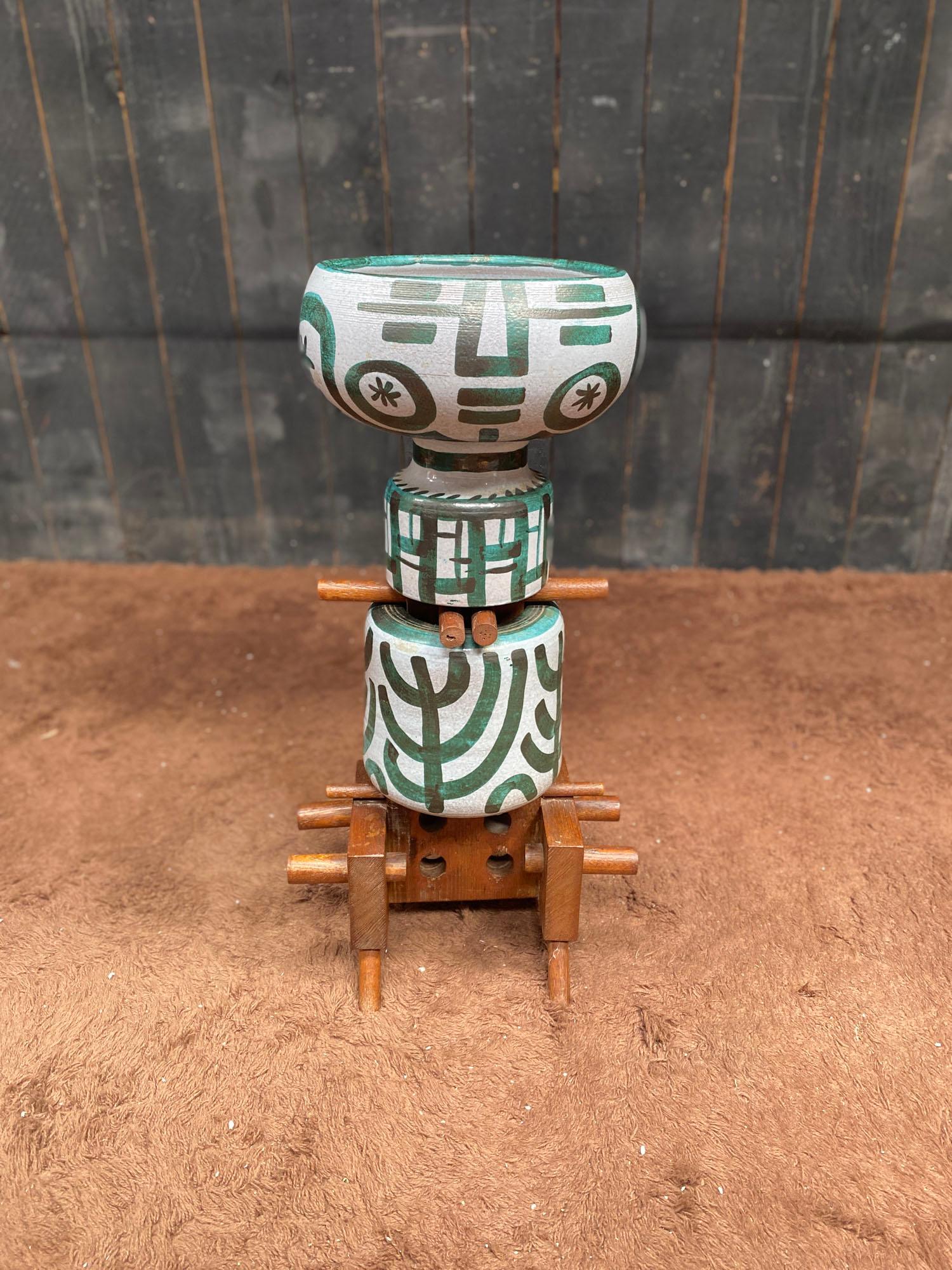 Boleslaw Danikowski (1928-1979) Große Totemskulptur aus Keramik und Eiche im Angebot 7