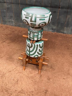 Boleslaw Danikowski (1928-1979) Large ceramic and oak totem sculpture