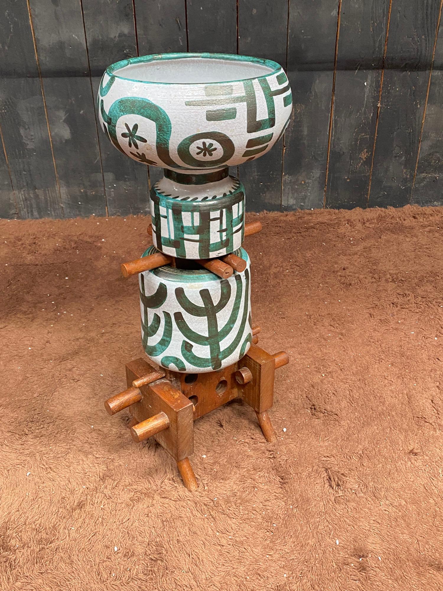 Boleslaw Danikowski (1928-1979) Große Totemskulptur aus Keramik und Eiche im Angebot 1