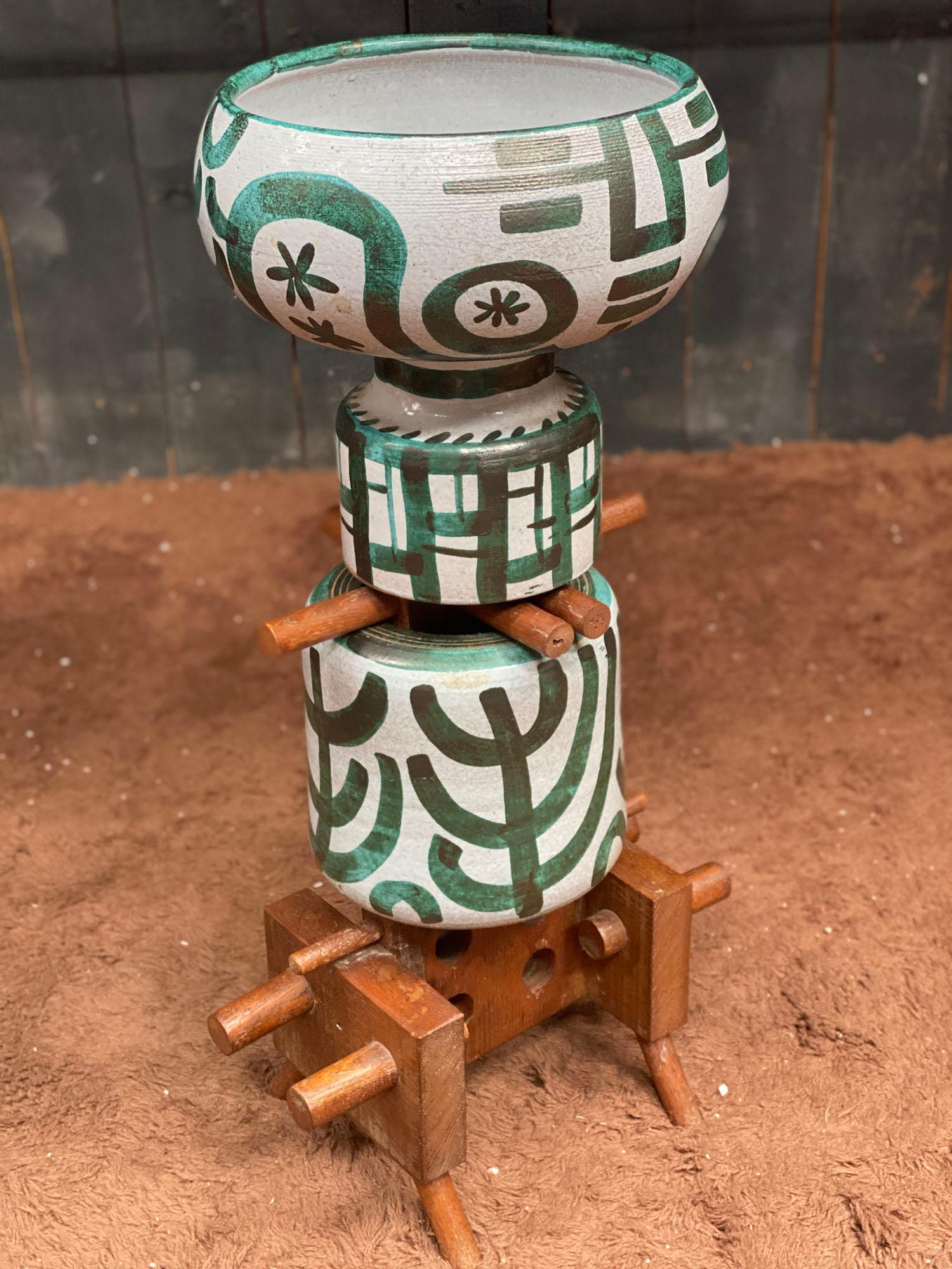 Boleslaw Danikowski (1928-1979) Große Totemskulptur aus Keramik und Eiche im Angebot 2