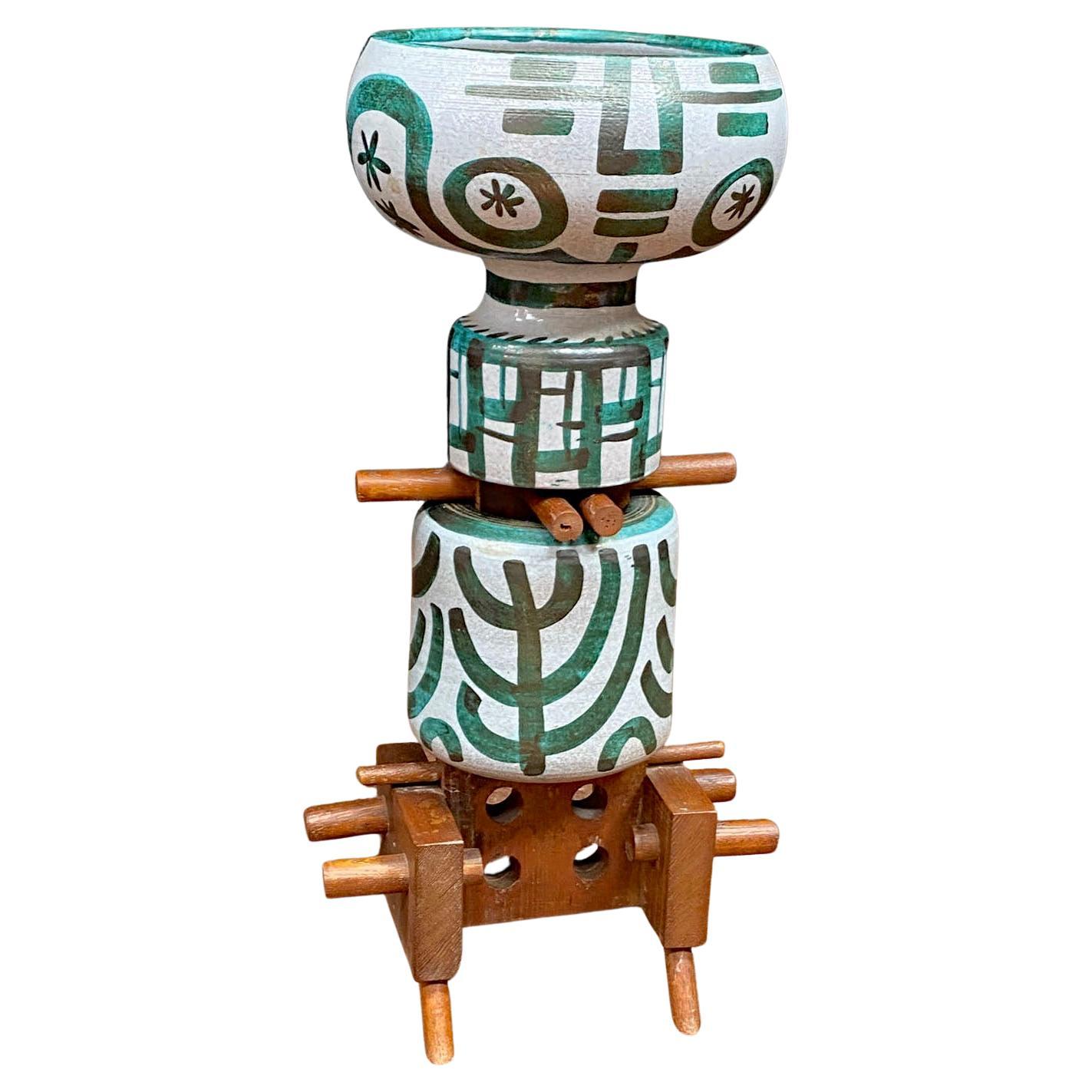 Boleslaw Danikowski (1928-1979) Große Totemskulptur aus Keramik und Eiche im Angebot