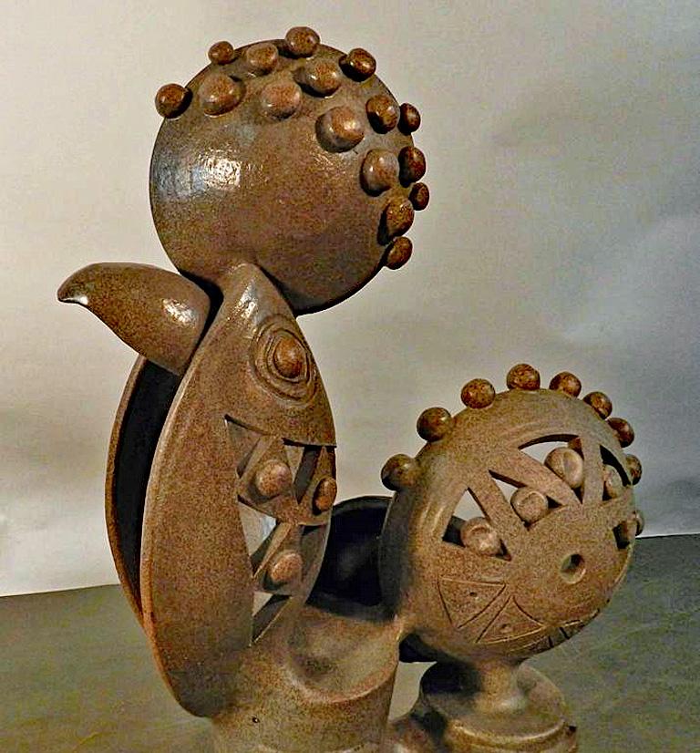Mid-Century Modern Boleslaw Danikowski High Enameled Ceramic Sculpture, France, 1950 For Sale