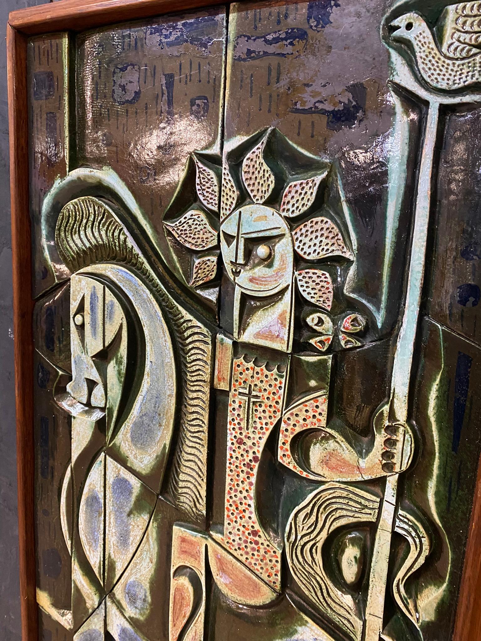 Boleslaw Danikowski Large Ceramic Panel in a Wooden Frame, circa 1950 For Sale 4