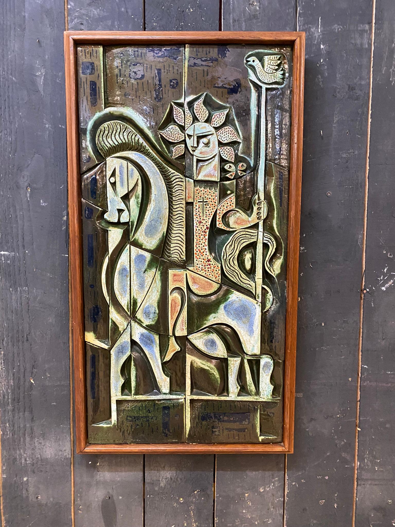 Boleslaw Danikowski Large Ceramic Panel in a Wooden Frame, circa 1950 For Sale 11