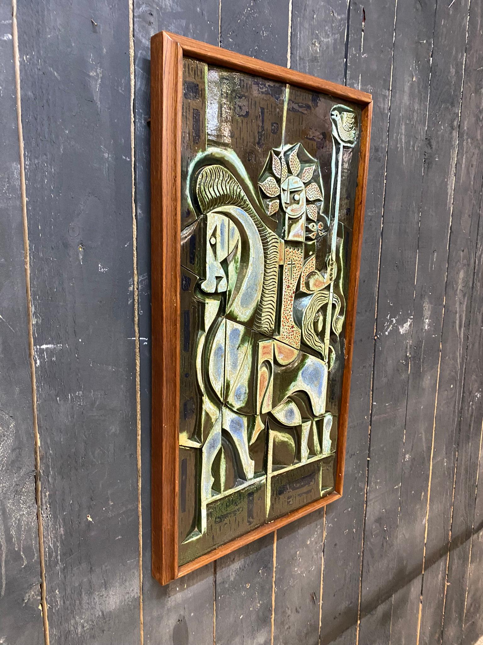 Céramique Boleslaw Danikowski Grand panneau en céramique dans un cadre en bois, vers 1950 en vente