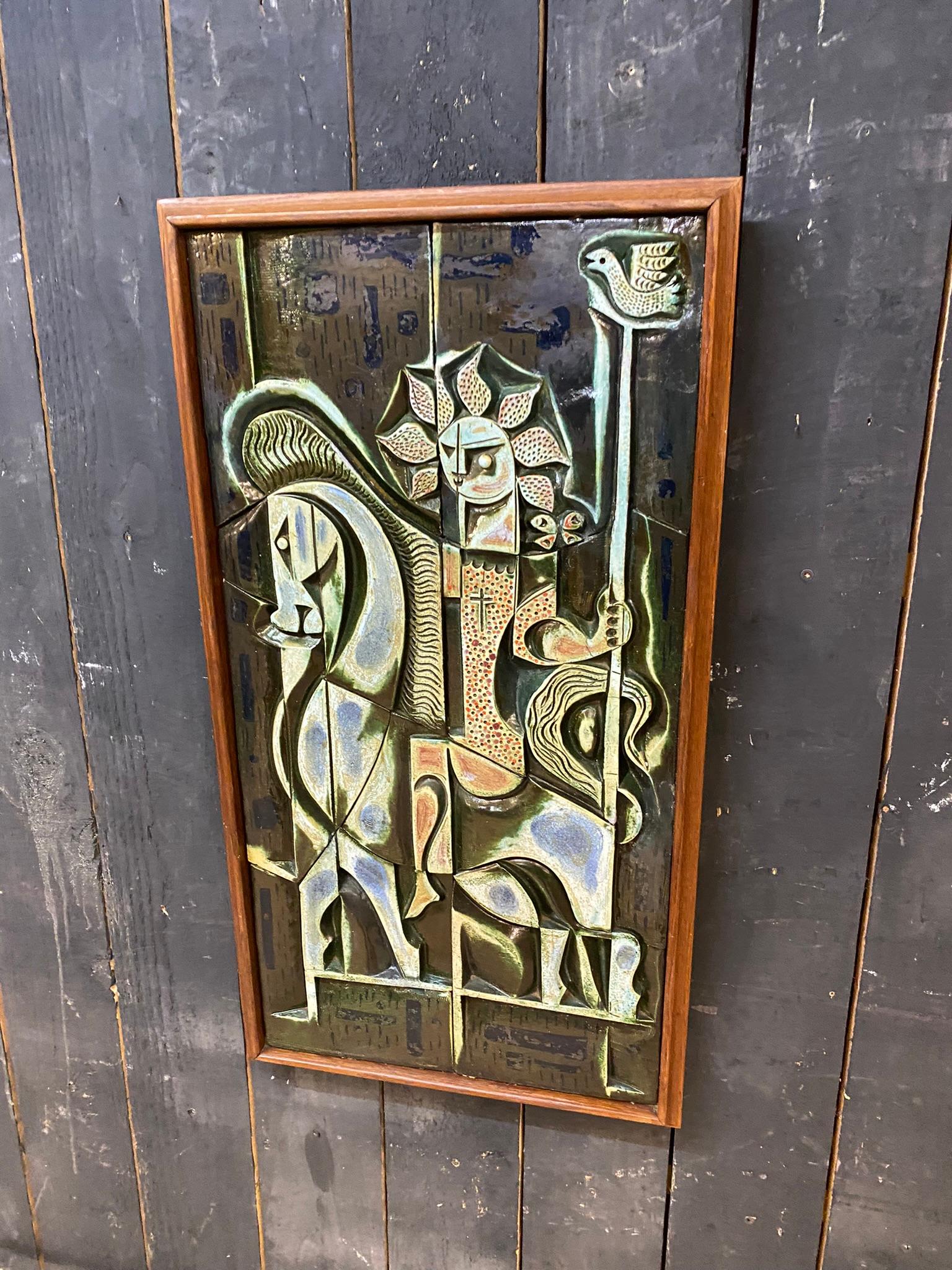 Boleslaw Danikowski Large Ceramic Panel in a Wooden Frame, circa 1950 For Sale 2
