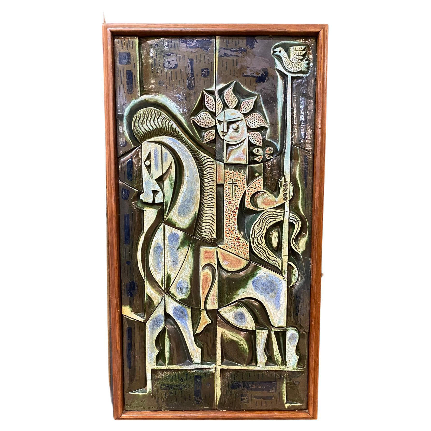 Boleslaw Danikowski Large Ceramic Panel in a Wooden Frame, circa 1950 For Sale