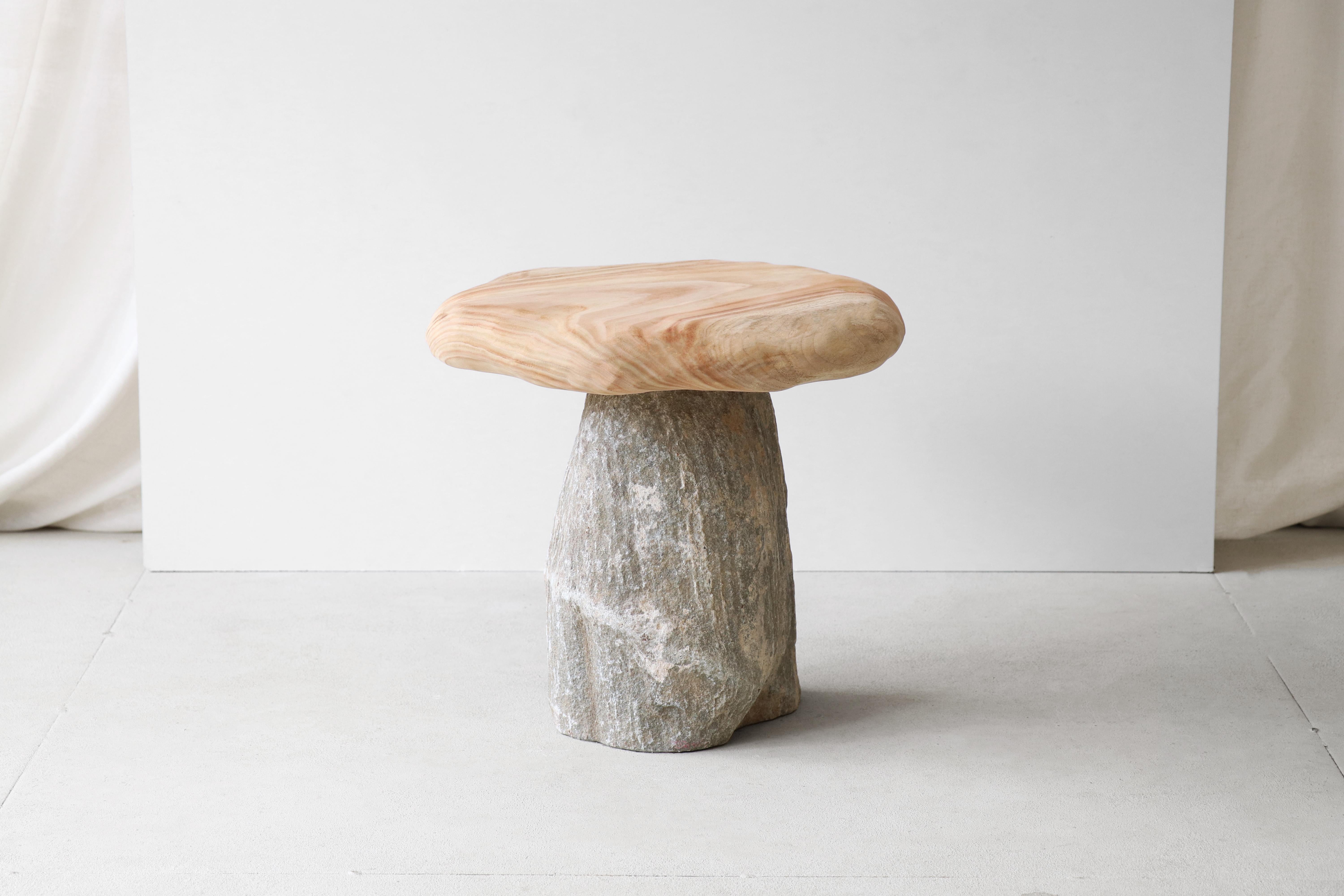 Bolete Side Table by Henry D'ath
In collaboration with Batten and Kamp
Dimensions: D 40 x W 45 x H 45 cm
Materials: Wood, granite.
Available in natural or black ink finishes.

The Bolete side table. A serendipitous pairing of elements defined