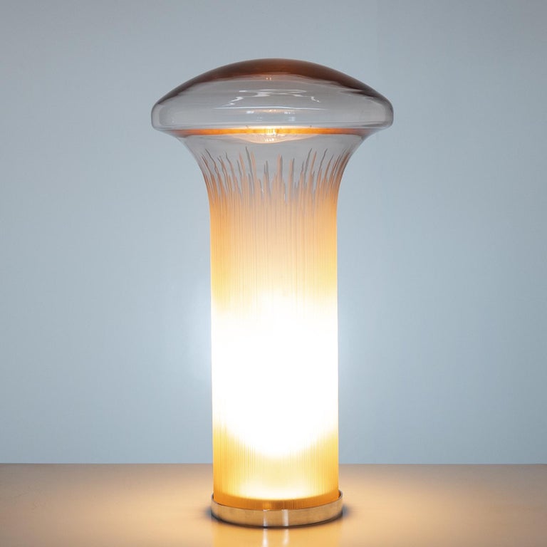 Mid-Century Modern Boletus Large Table Lamp in Blown and Engraved Glass by Paolo Venini, Venini For Sale