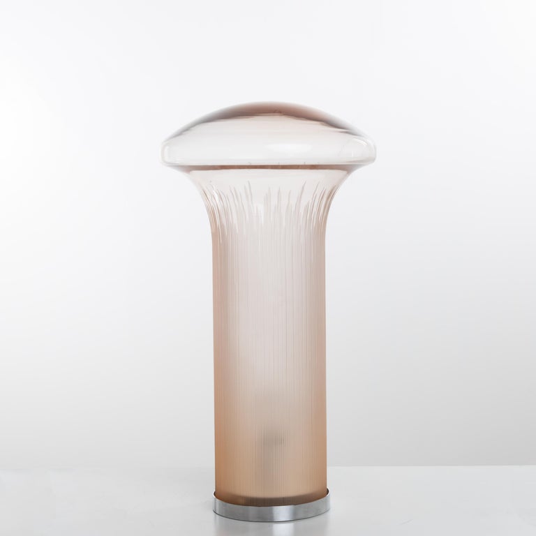 Italian Boletus Large Table Lamp in Blown and Engraved Glass by Paolo Venini, Venini For Sale