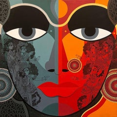 Ardhanaareeshwar, Metallic Acryl, Tinte, Leinwand Zeitgenössischer Künstler "Auf Lager"