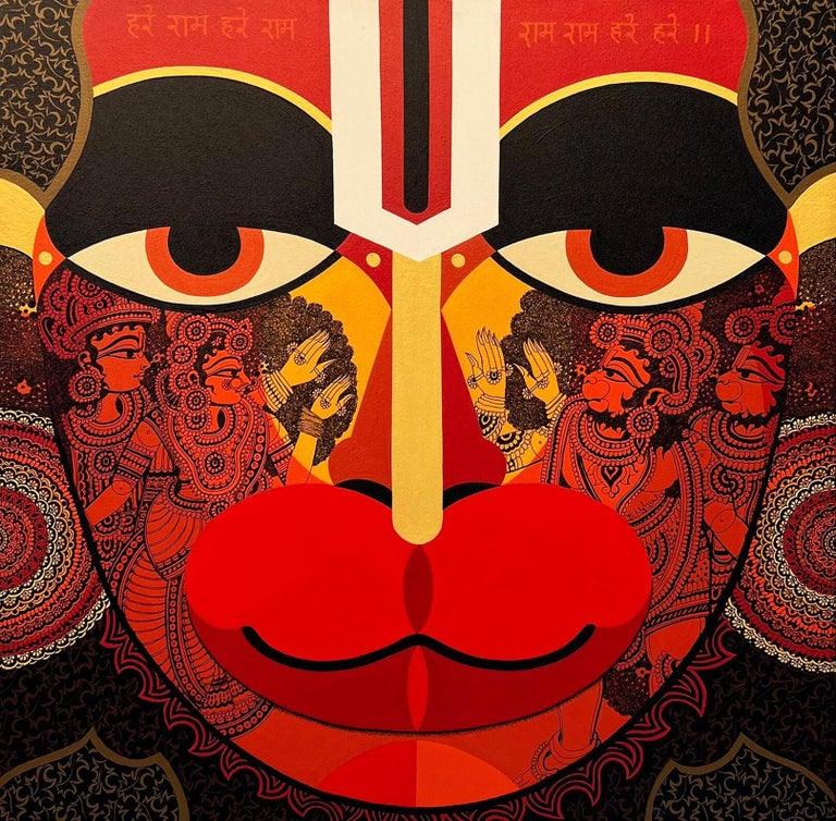 Bolgum Nagesh Goud Lord Hanuman, Metallic, Acrylic and Ink on Canvas