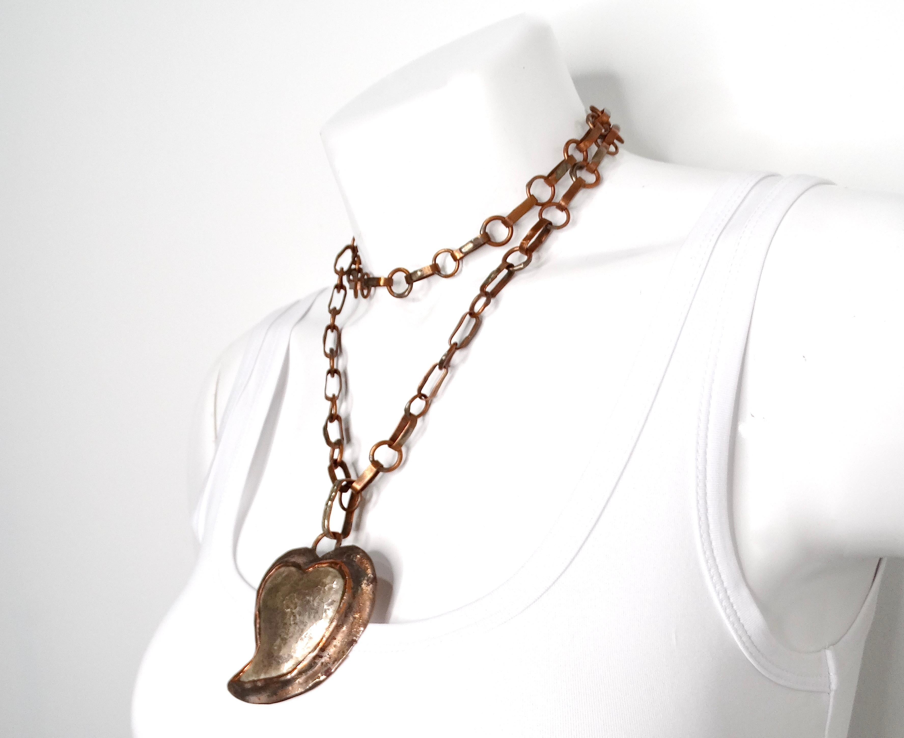 Bolin Herz-Halskette aus gehämmertem Kupfer und Sterling Silber Damen im Angebot