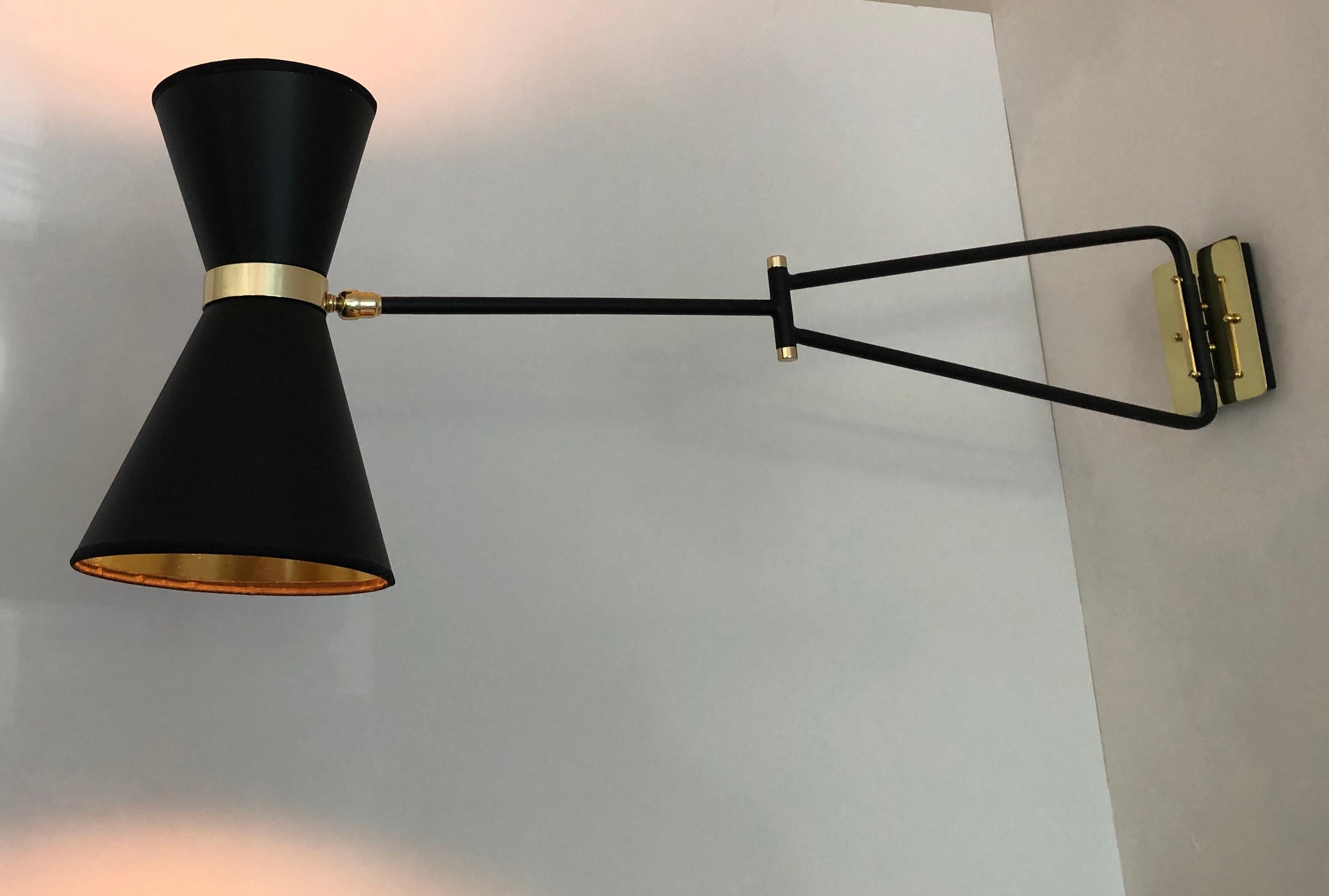 Mid-Century Modern Bolivar Sconce, Black Paper Shade, by Bourgeois Boheme Atelier For Sale