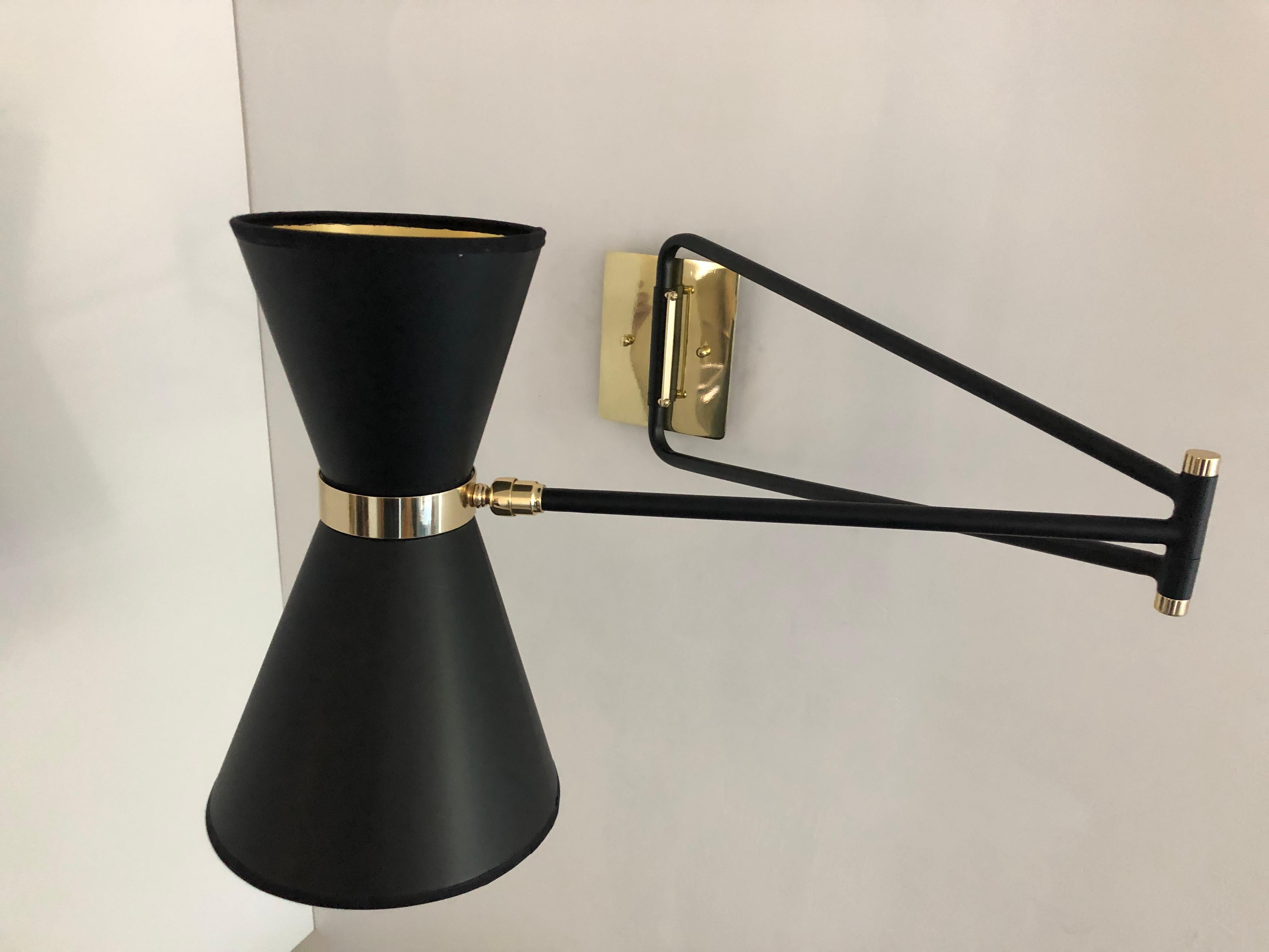 Brass Bolivar Sconce, Black Paper Shade, by Bourgeois Boheme Atelier For Sale