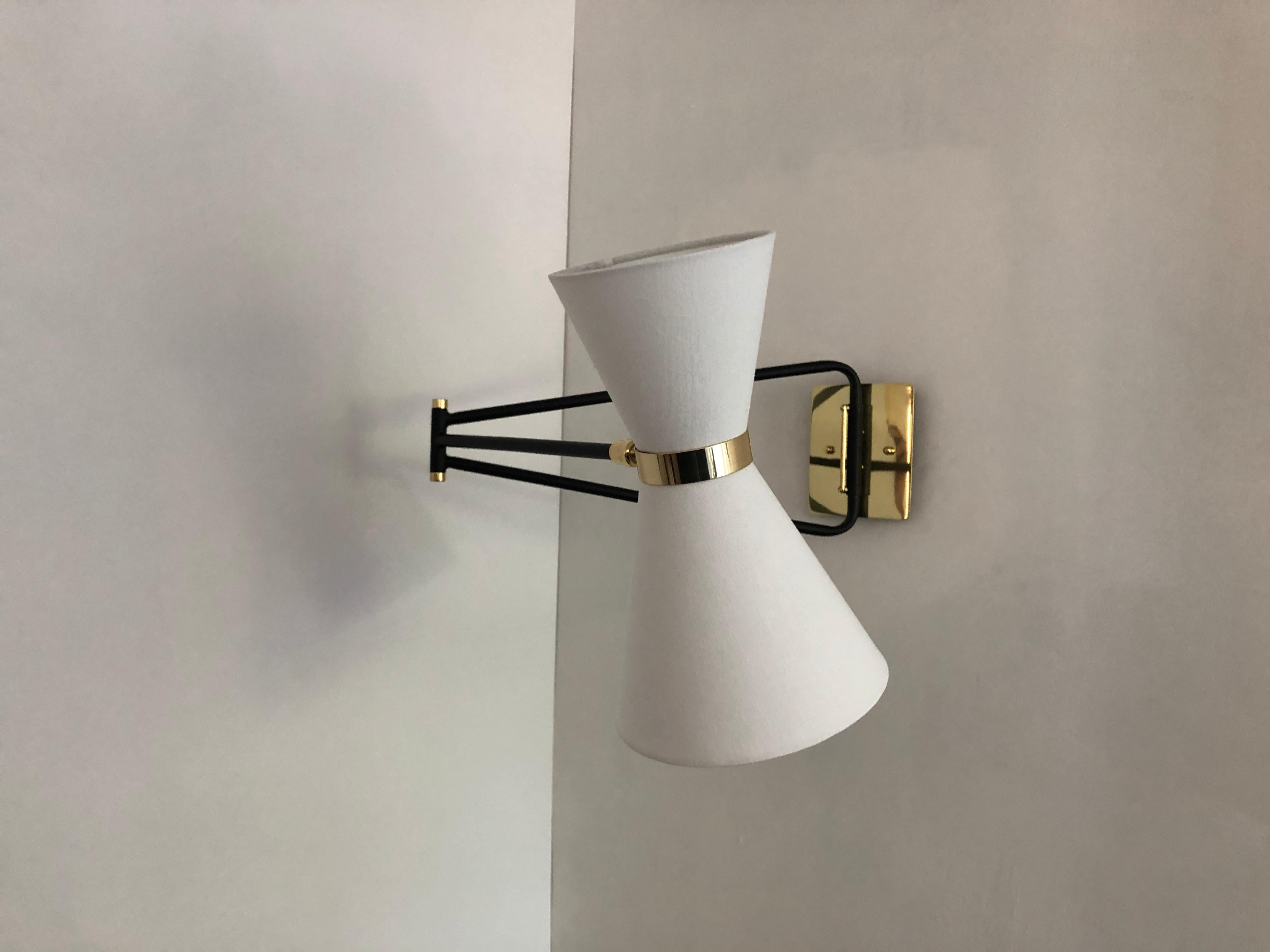 Mid-Century Modern Bolivar Sconce, White Fabric Shade, by Bourgeois Boheme Atelier For Sale