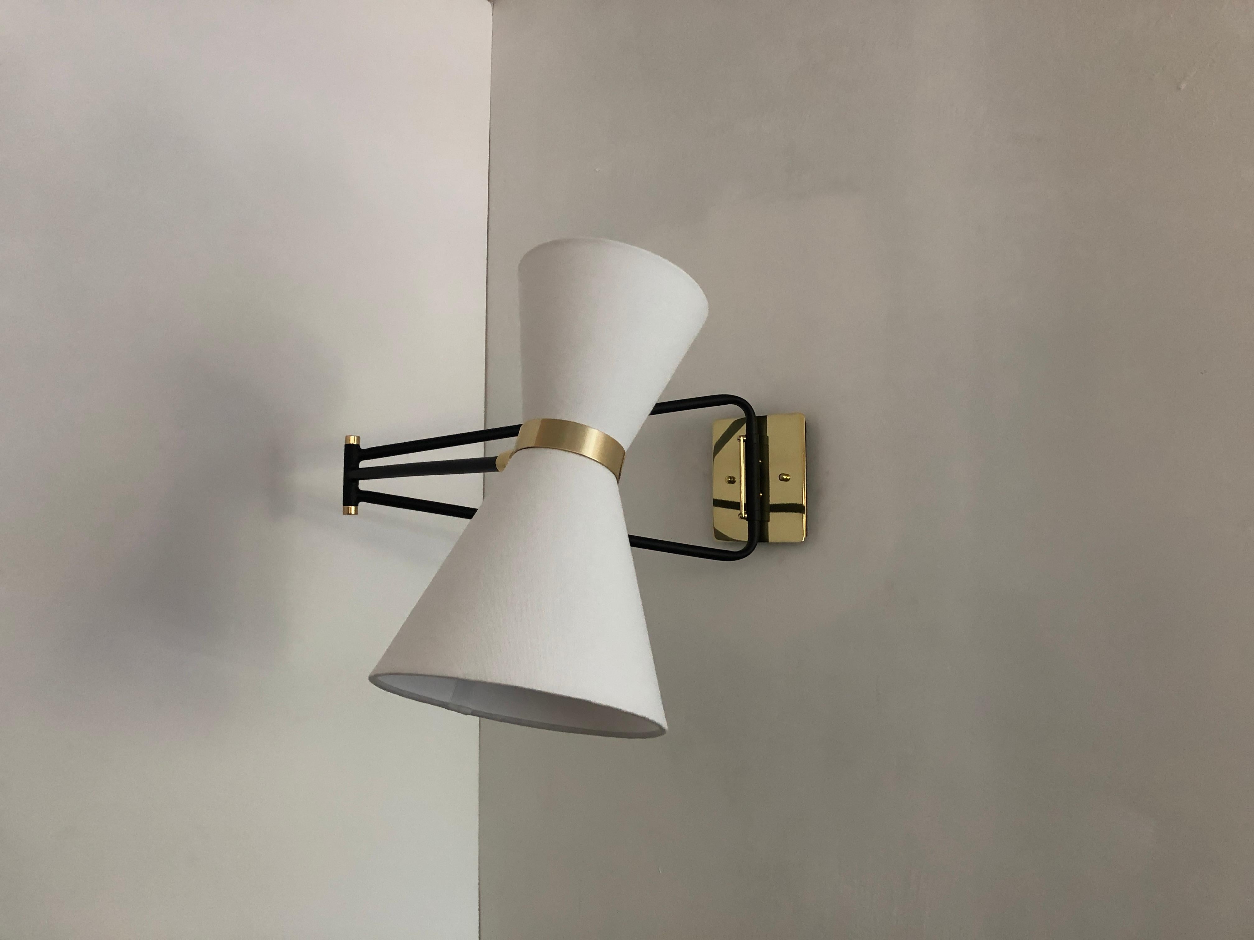 American Bolivar Sconce, White Fabric Shade, by Bourgeois Boheme Atelier