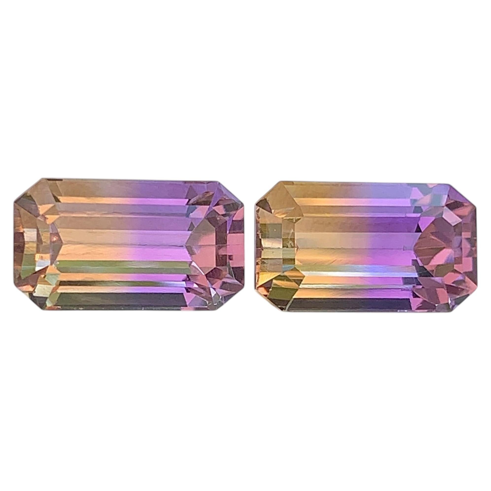 Bolivian Ametrine Gemstone Pair 11.70 Ct Brazil Natural Purple Yellow Loose Gems