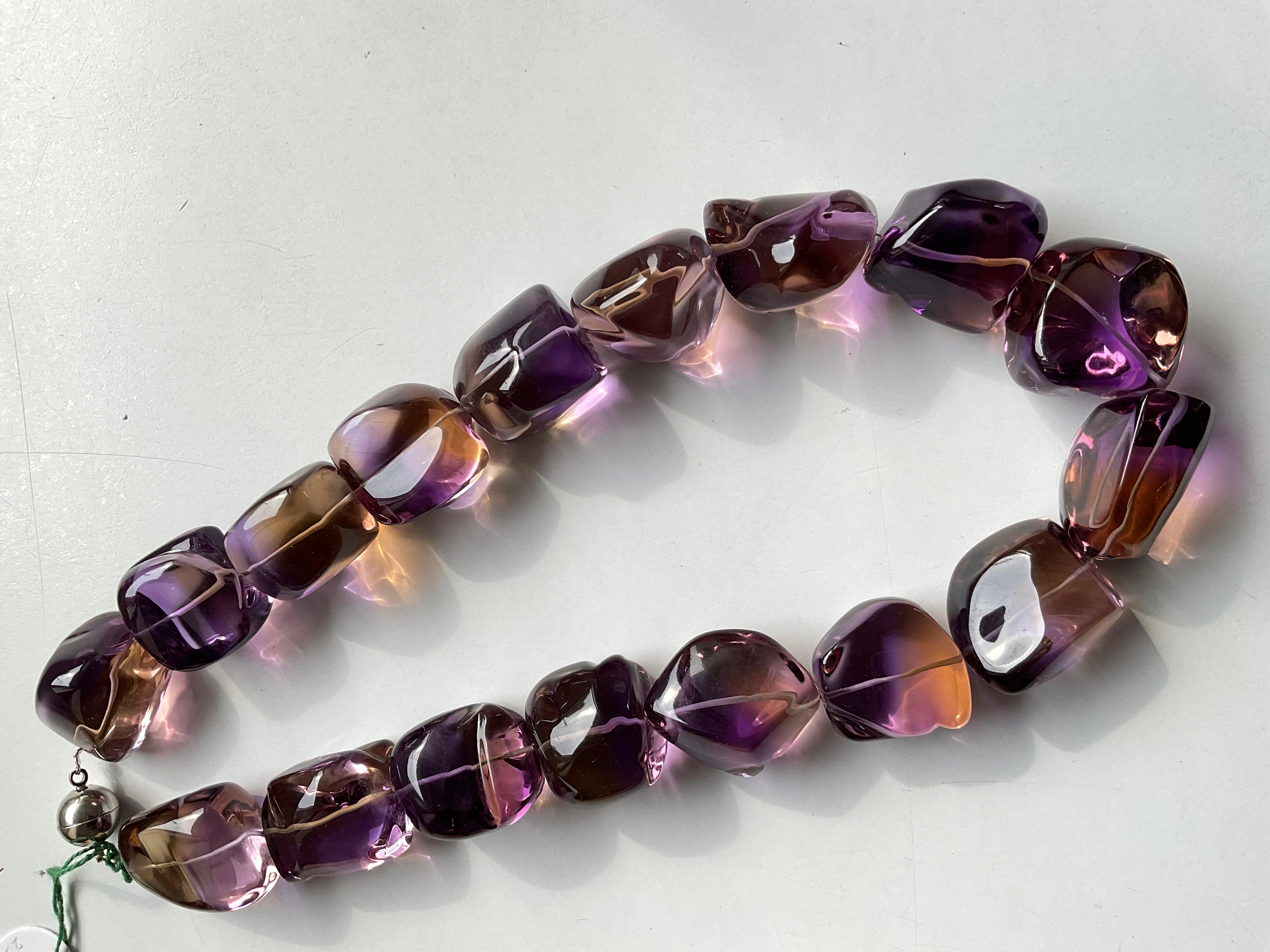 Bolivianischer Ametrin-Quarz-Perlen-Schmuck-Halskette Edelstein Qualität (Gewalkt) im Angebot