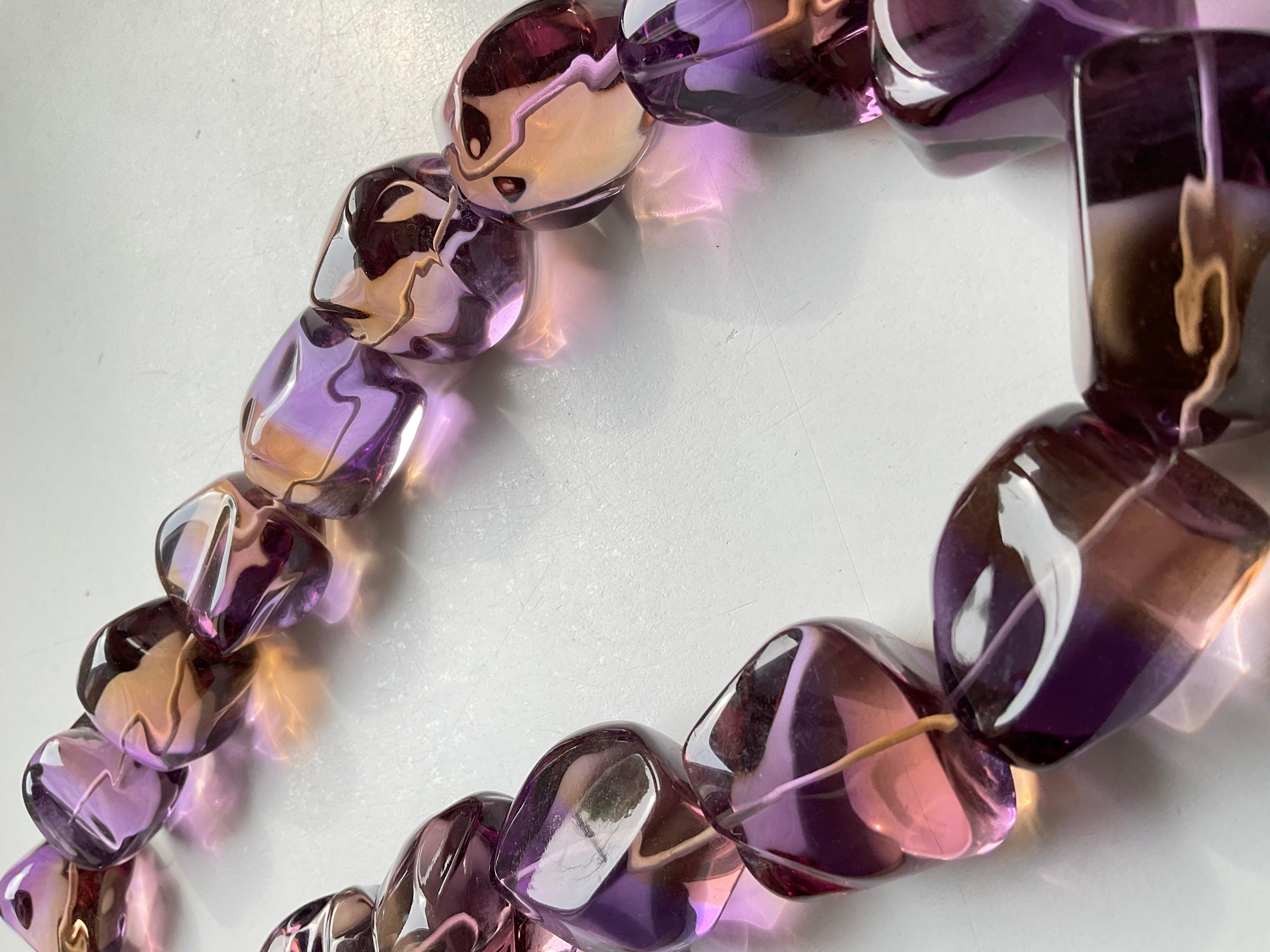 Bolivian Ametrine Quartz Beaded fine Jewelry Necklace Gem Quality In New Condition For Sale In Jaipur, RJ