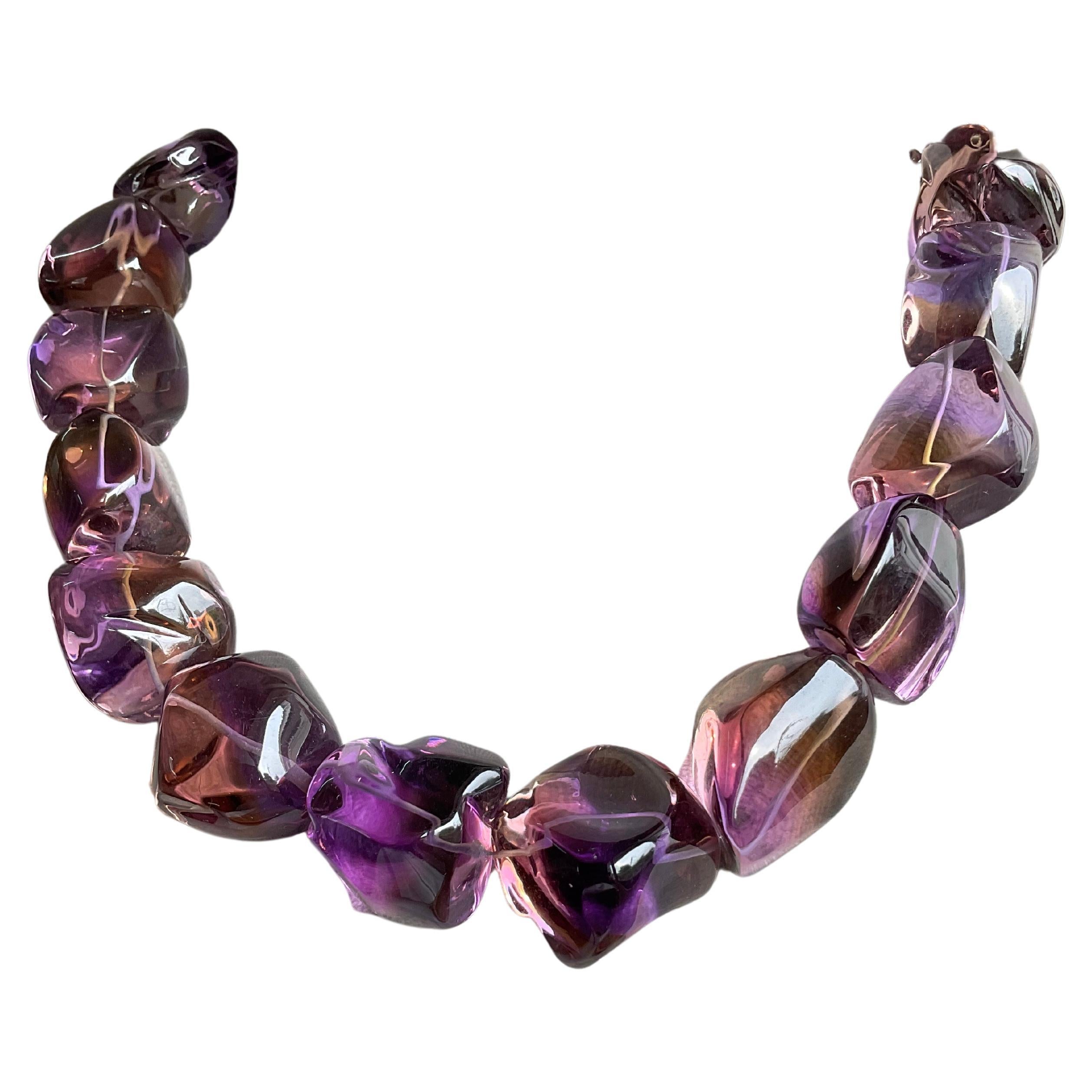 Bolivian Ametrine Quartz Beaded fine Jewelry Necklace Gem Quality For Sale