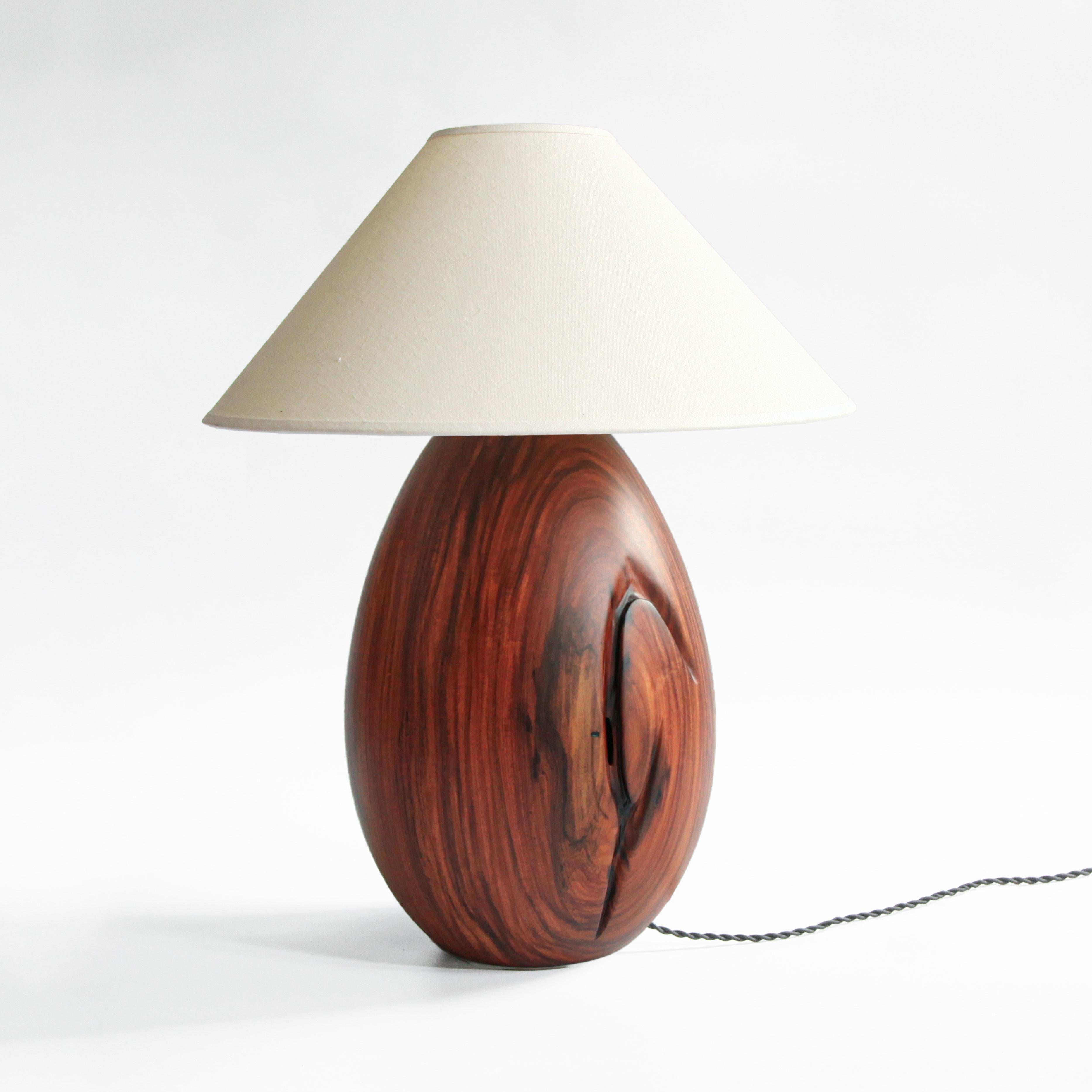 Mid-Century Modern Bolivian Rosewood Lamp with White Linen Shade, Large, Árbol Collection, 33 + 24 For Sale
