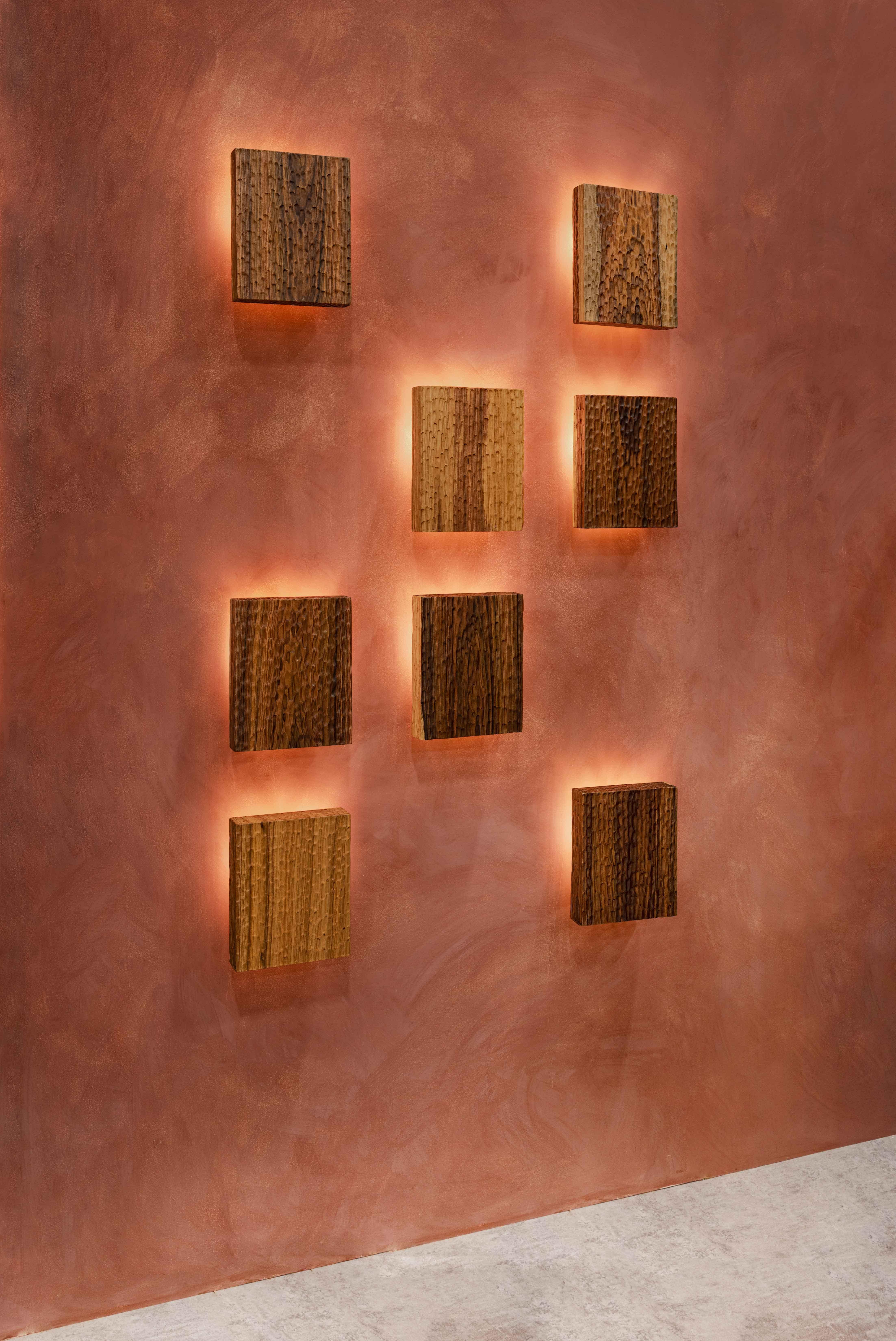 Bolivian Tropical Wood Wall Sconce, Tarara, Martillado Collection For Sale