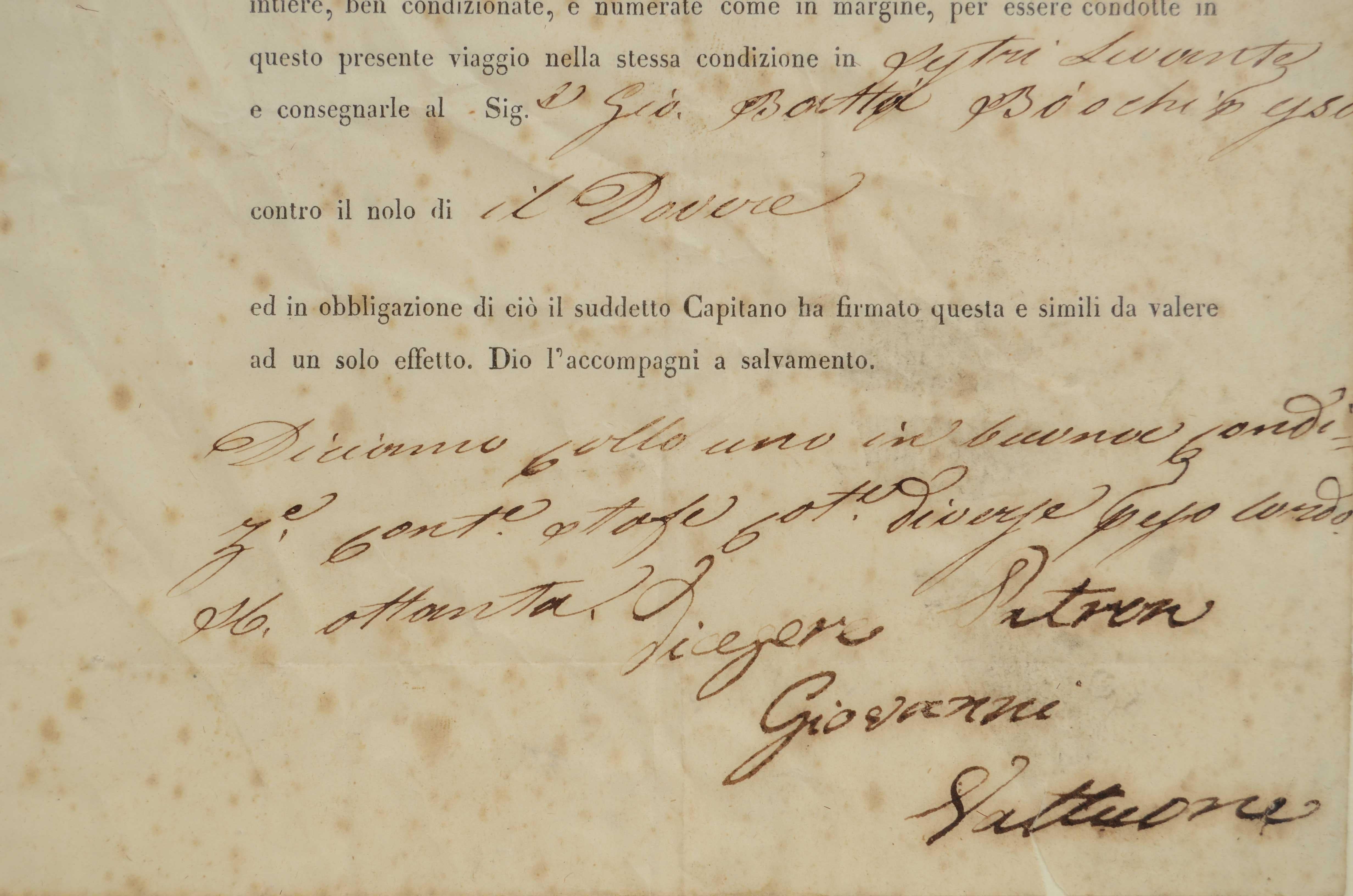 Bolla di trasporto marittimo 29 Ottobre 1841 della ditta Doret e Emetaz Genova For Sale 1