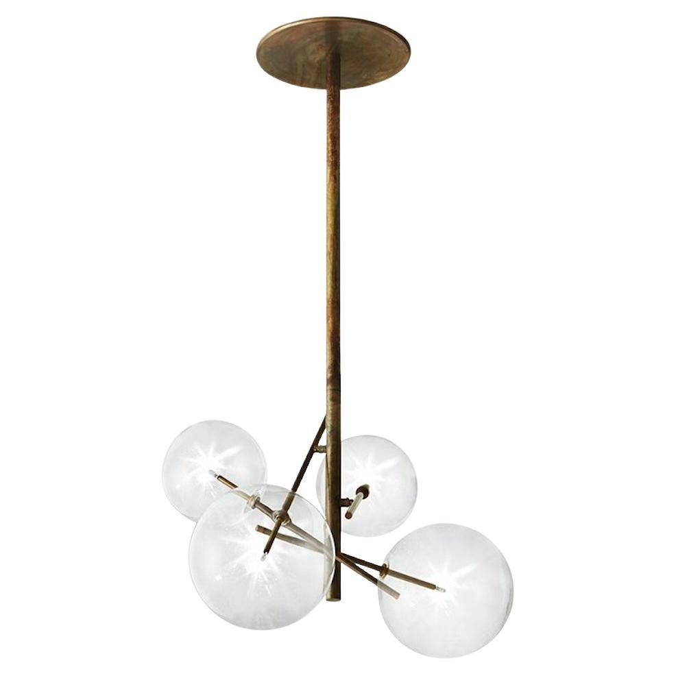 Bolle Chandelier with 4 Handblown Glass Spheres & Burnished Brass Structure