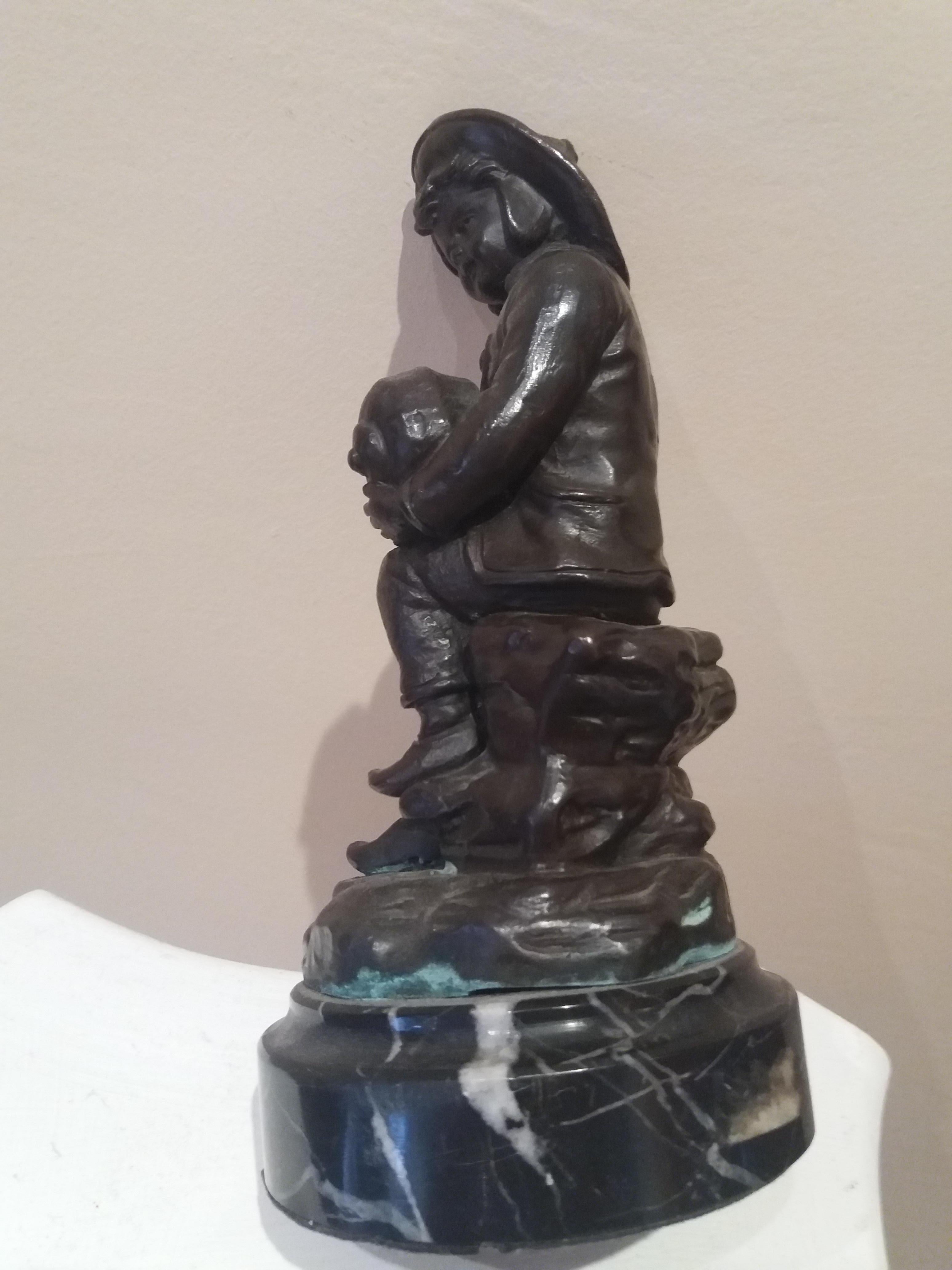 BOLLEL. Child and conch shell. Original multiple bronze sculpture