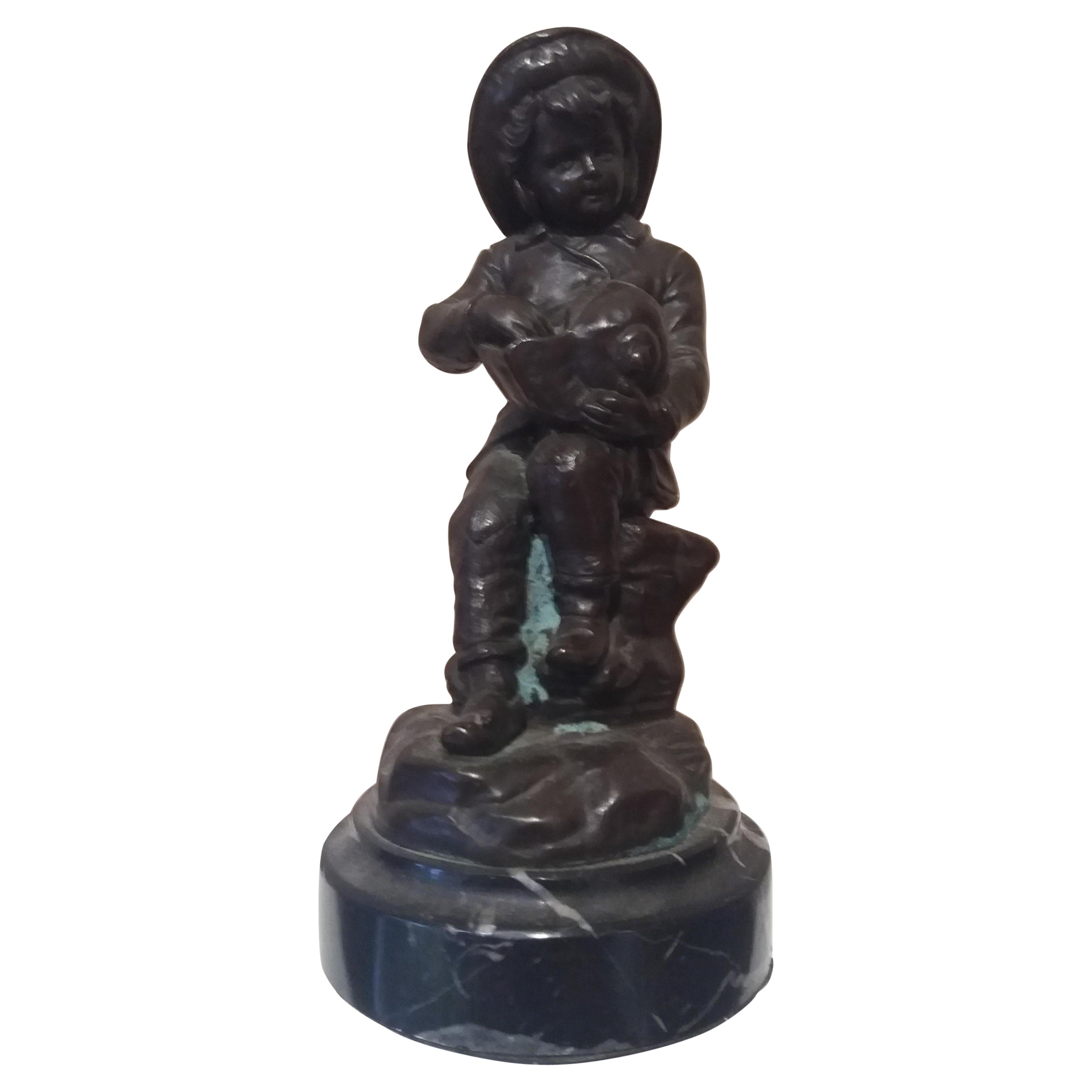 BOLLEL Figurative Sculpture -  Bollel 23  Child and conch shell. Original multiple bronze sculpture