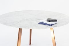 "Bollii" Contemporary Round Table, Carrara Marble, Cooper-Plated Steel