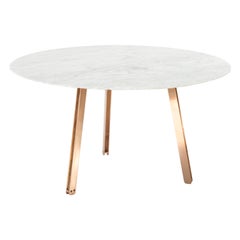 "Bollii" Contemporary Round Table, Carrara Marble, Cooper-Plated Steel
