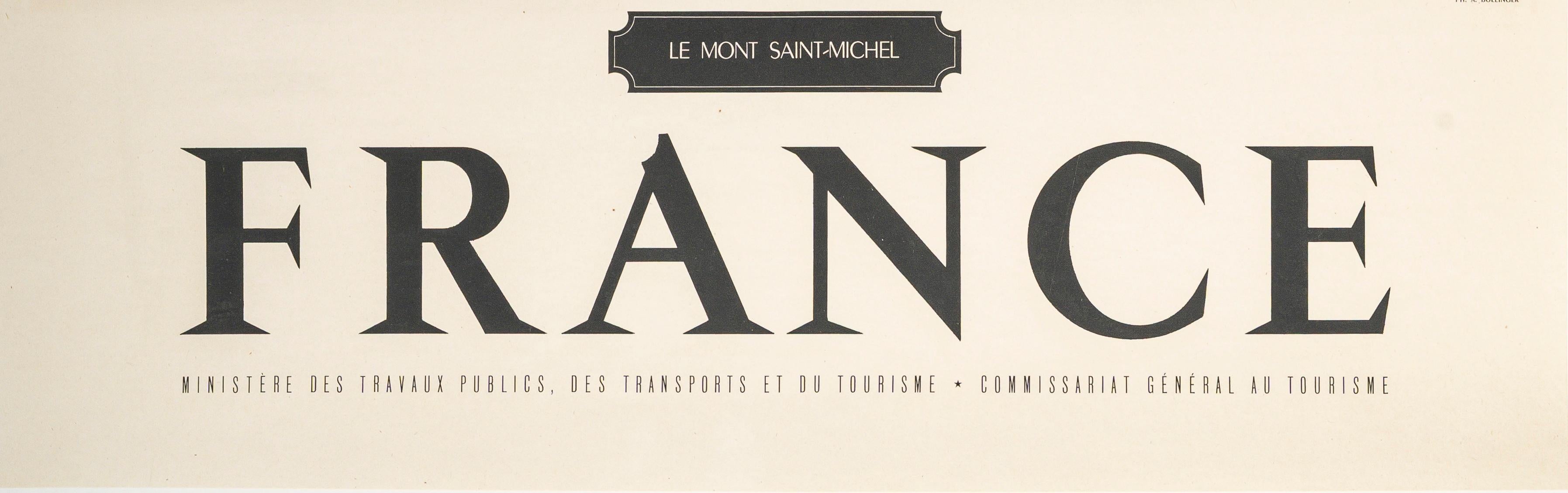 Bollinger, Cartel Vintage Original, Mont Saint Michel, Normandía, Abbay, 1950 en Bueno estado para la venta en SAINT-OUEN-SUR-SEINE, FR