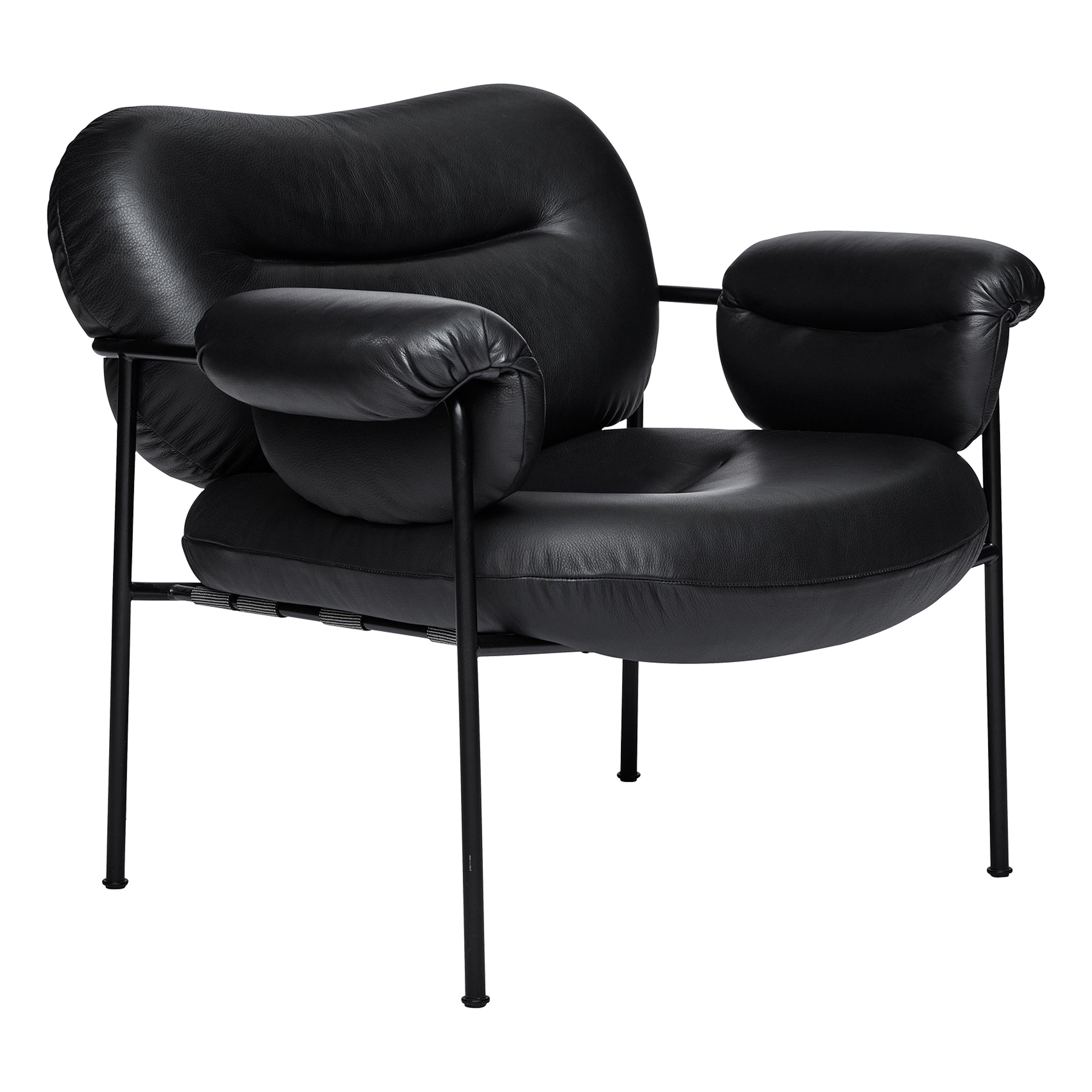 Bollo-Sessel von Fogia, schwarzes Leder Elmosoft, schwarzer Stahl