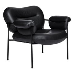 Bollo-Sessel von Fogia, schwarzes Leder Elmosoft, schwarzer Stahl