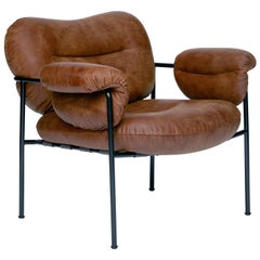 Bollo Sessel von Fogia, Braunes Leder, Schwarzer Stahl
