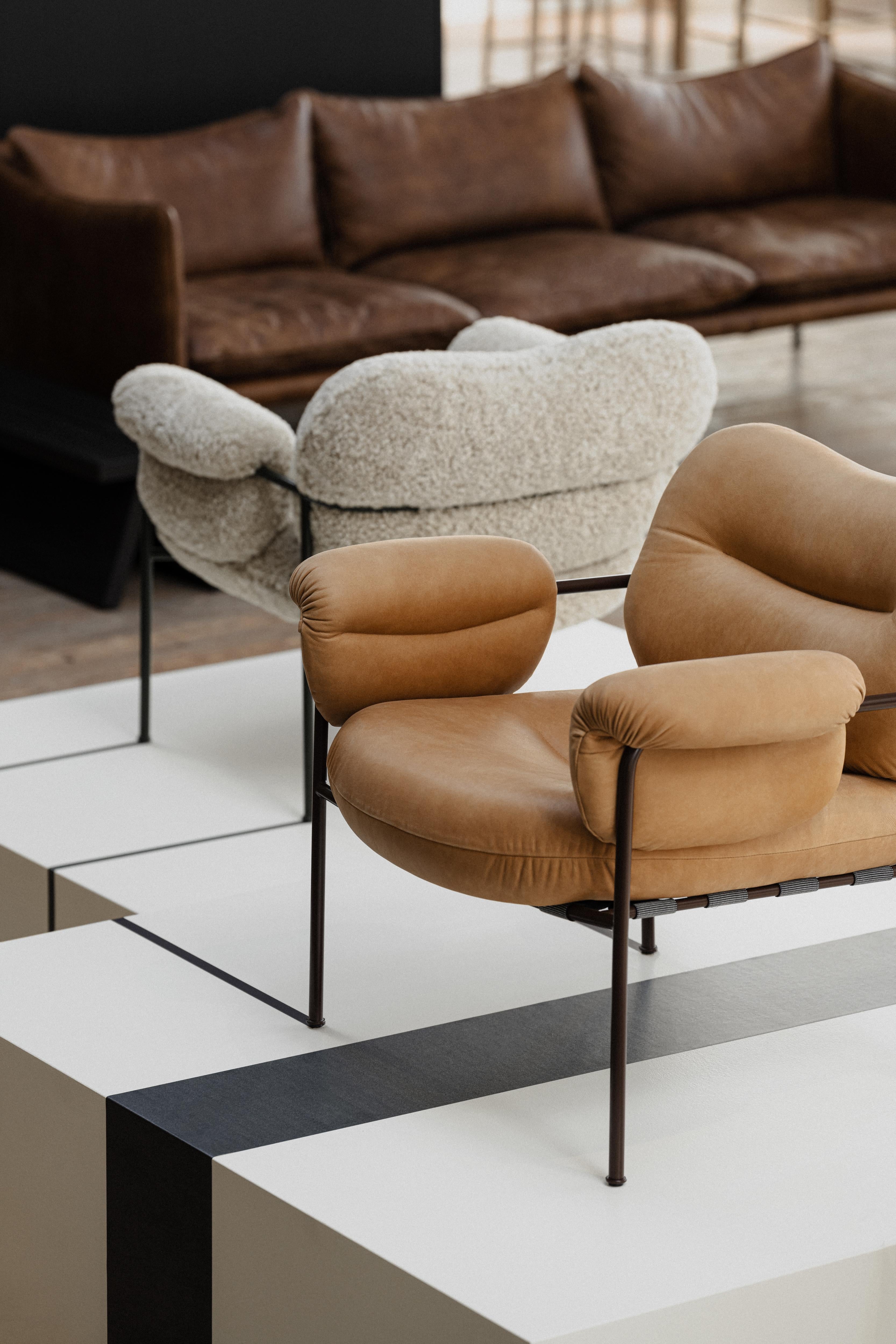 Bollo Armchair by Fogia, Cognac Leather, Black Steel In New Condition For Sale In Paris, FR