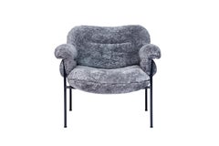 Poltrona Bollo di Fogia, Pelle di pecora Mohawi, Grigio, Nero Steele