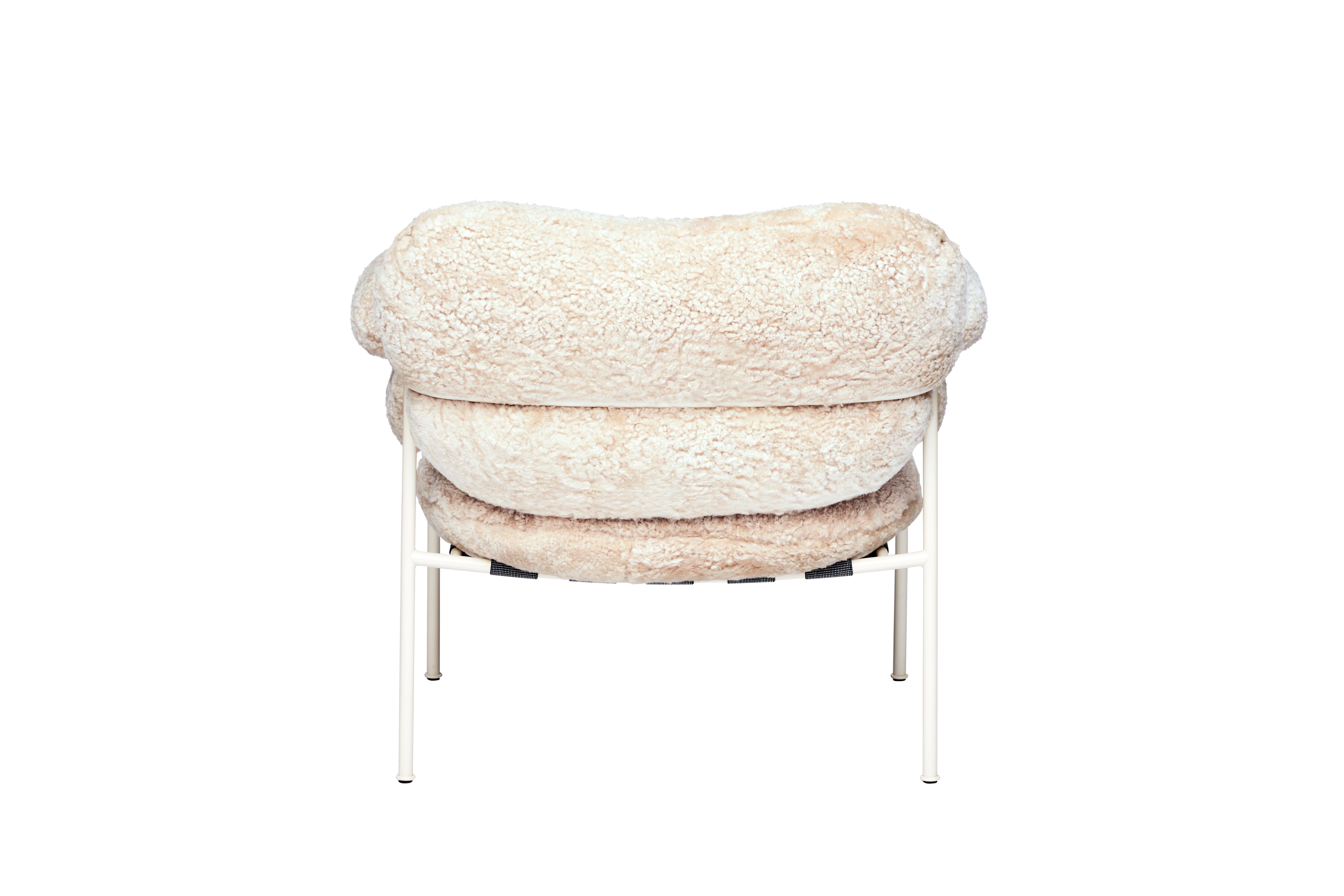 Polish Bollo Armchair by Fogia, Mohawi Sheepskin, White Steel For Sale