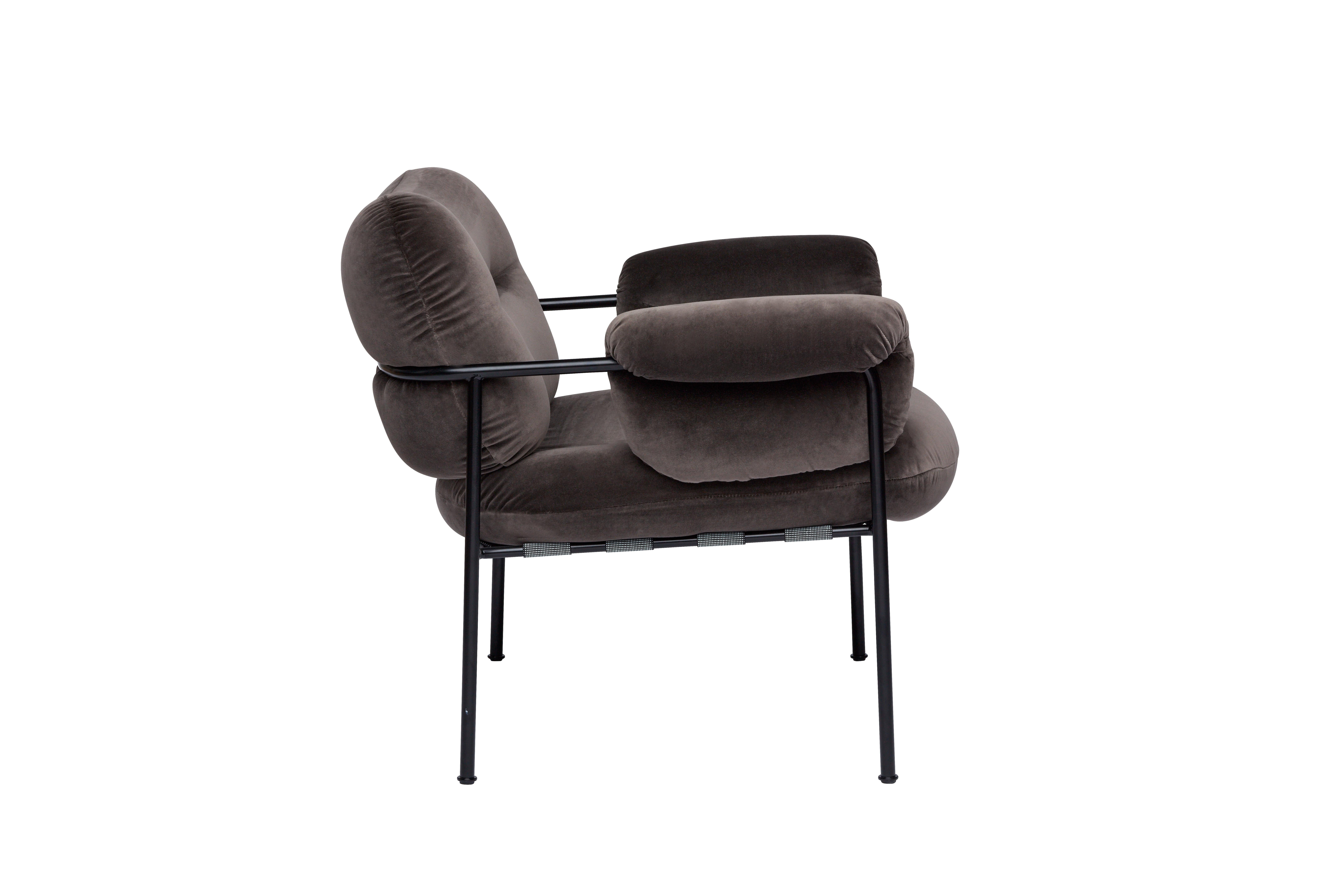 Organic Modern Bollo Armchair by Fogia, Ritz Stone, Black Steel For Sale