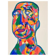 Peinture britannique abstraite contemporaine de Bolly Frost, portrait d'homme Wacky